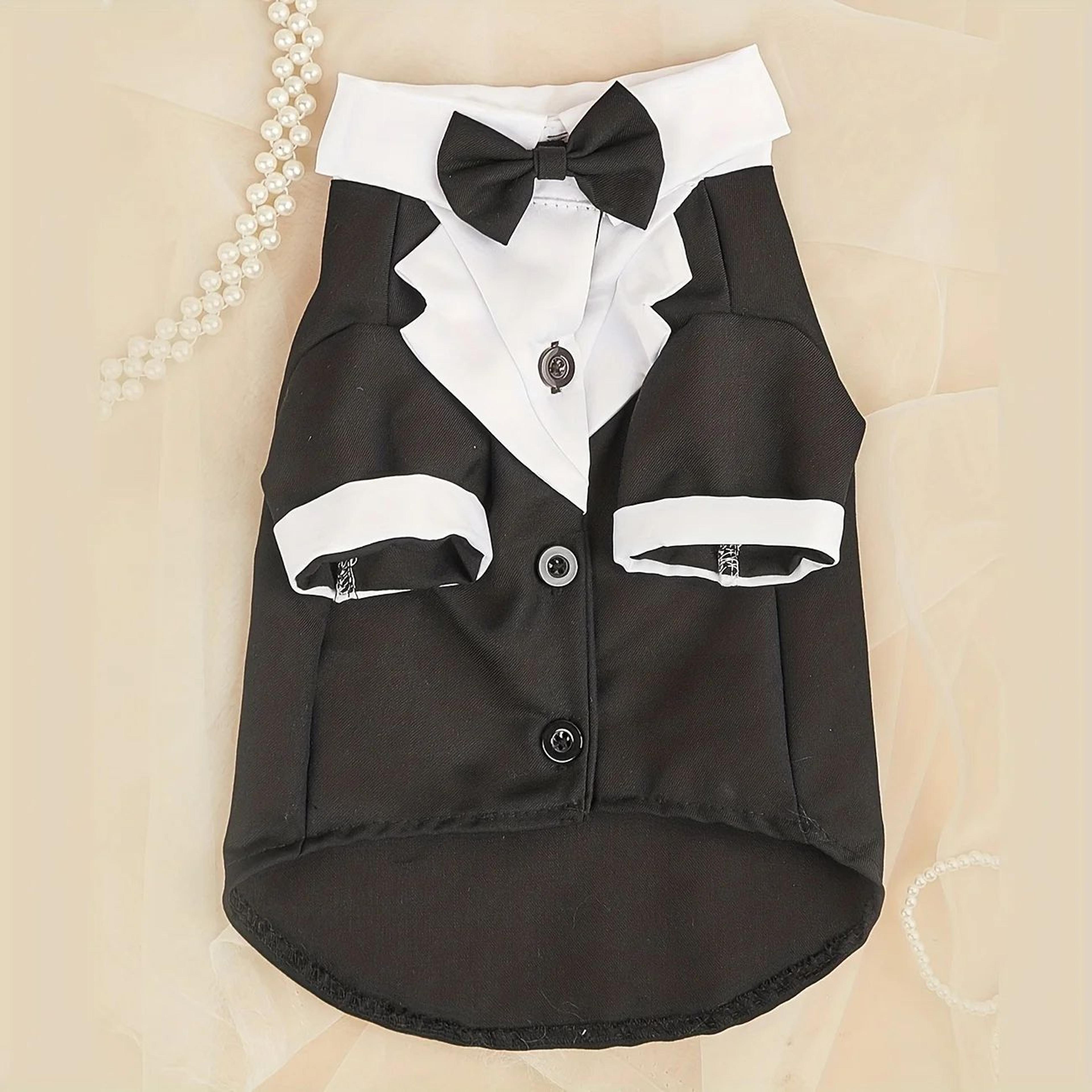 Gentleman Pup Wedding Tuxedo Shirt With Bow Tie For Small Dogs 6