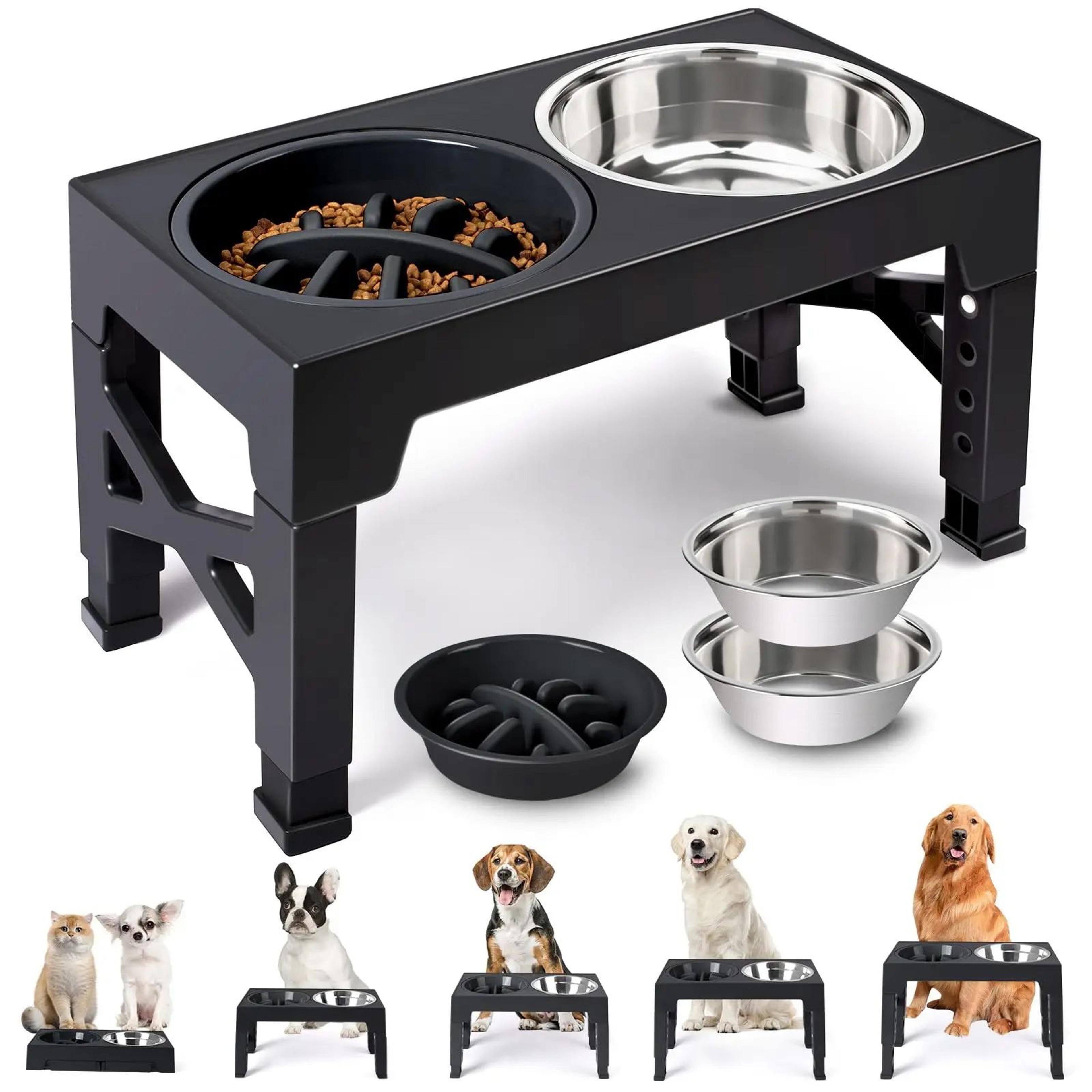 adjustable elevated dog feeder with stainless steel bowls for small & large dogs