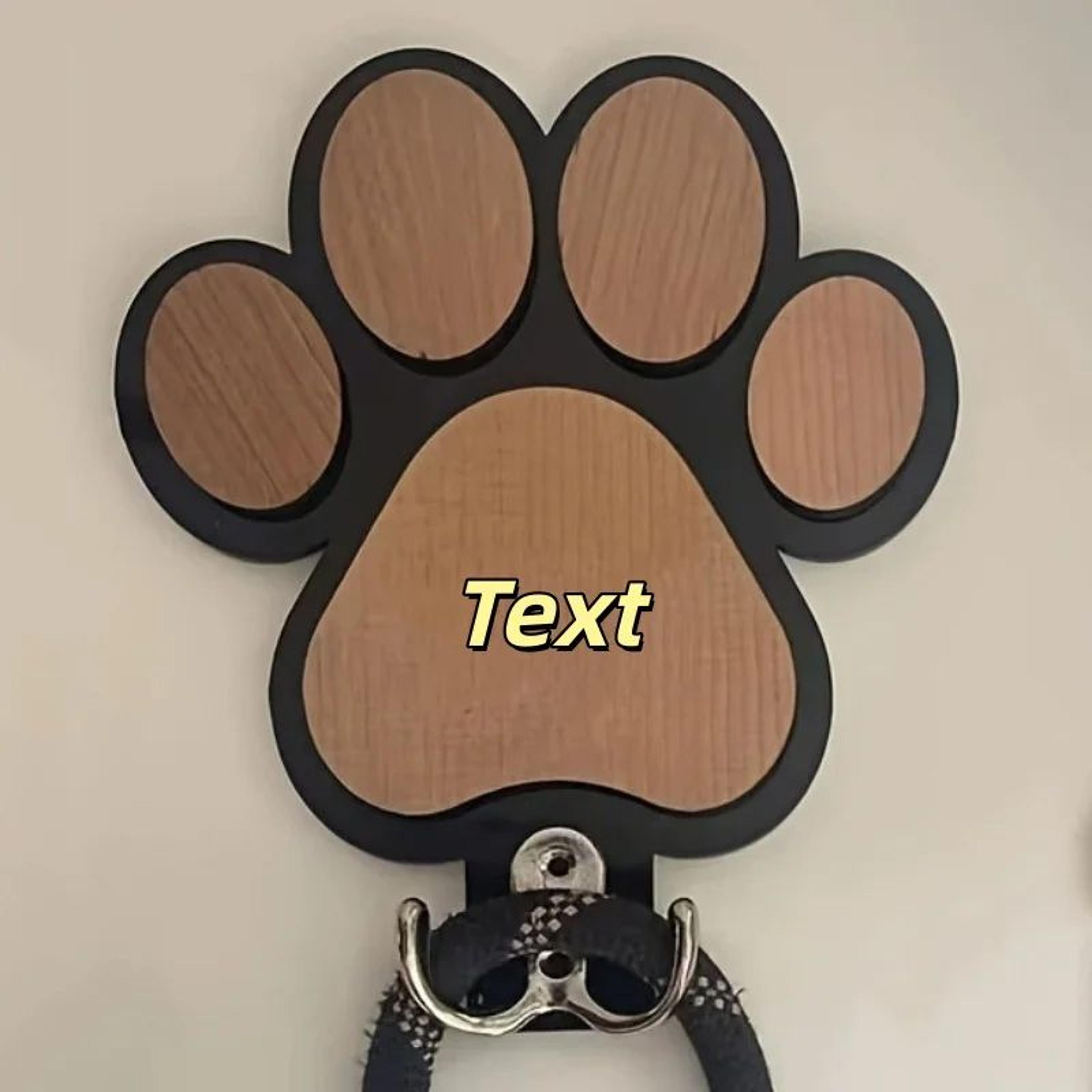 Personalized Dog Leash Holder Wooden Paw Print Wall Hook 6