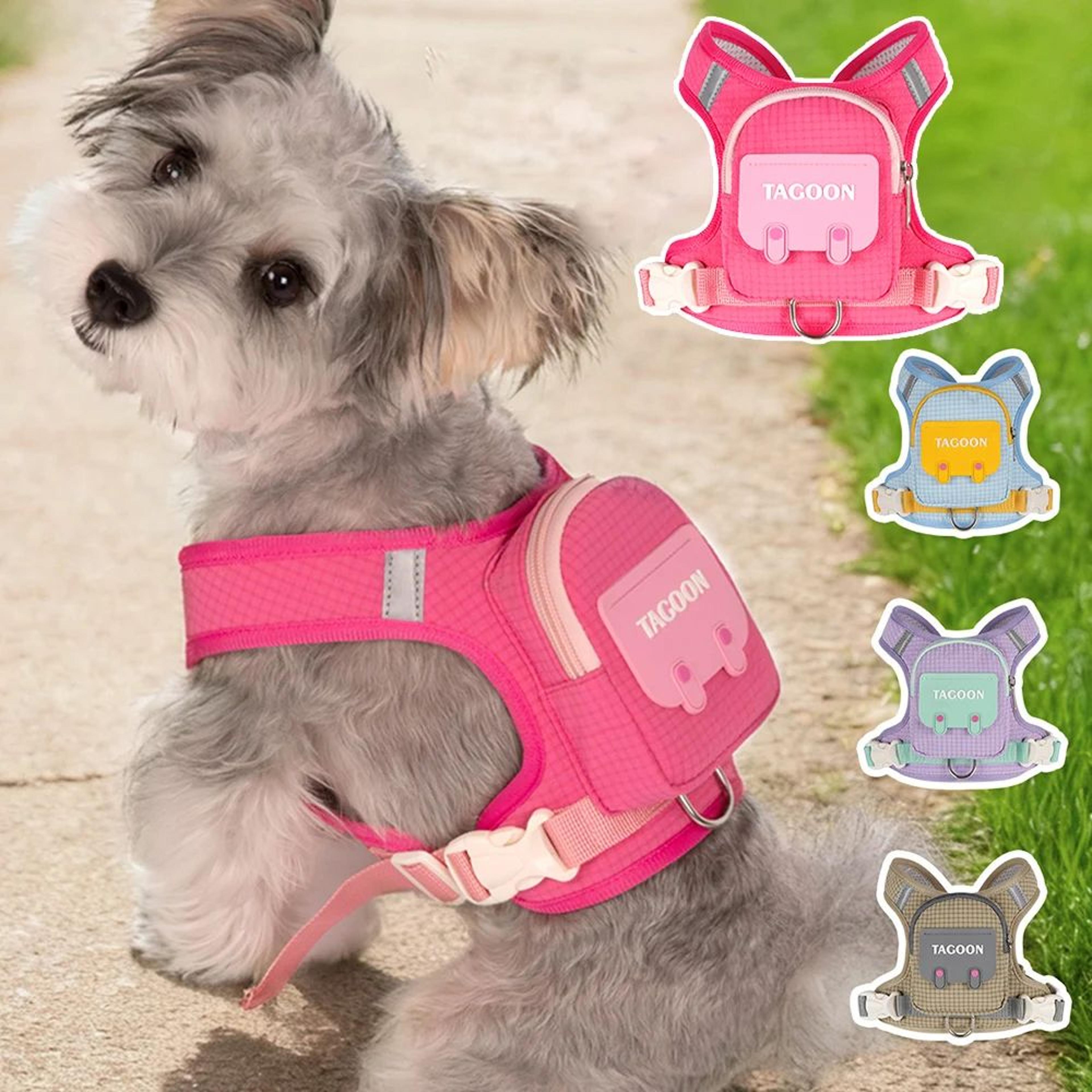 reflective adjustable dog & cat harness leash set with backpack