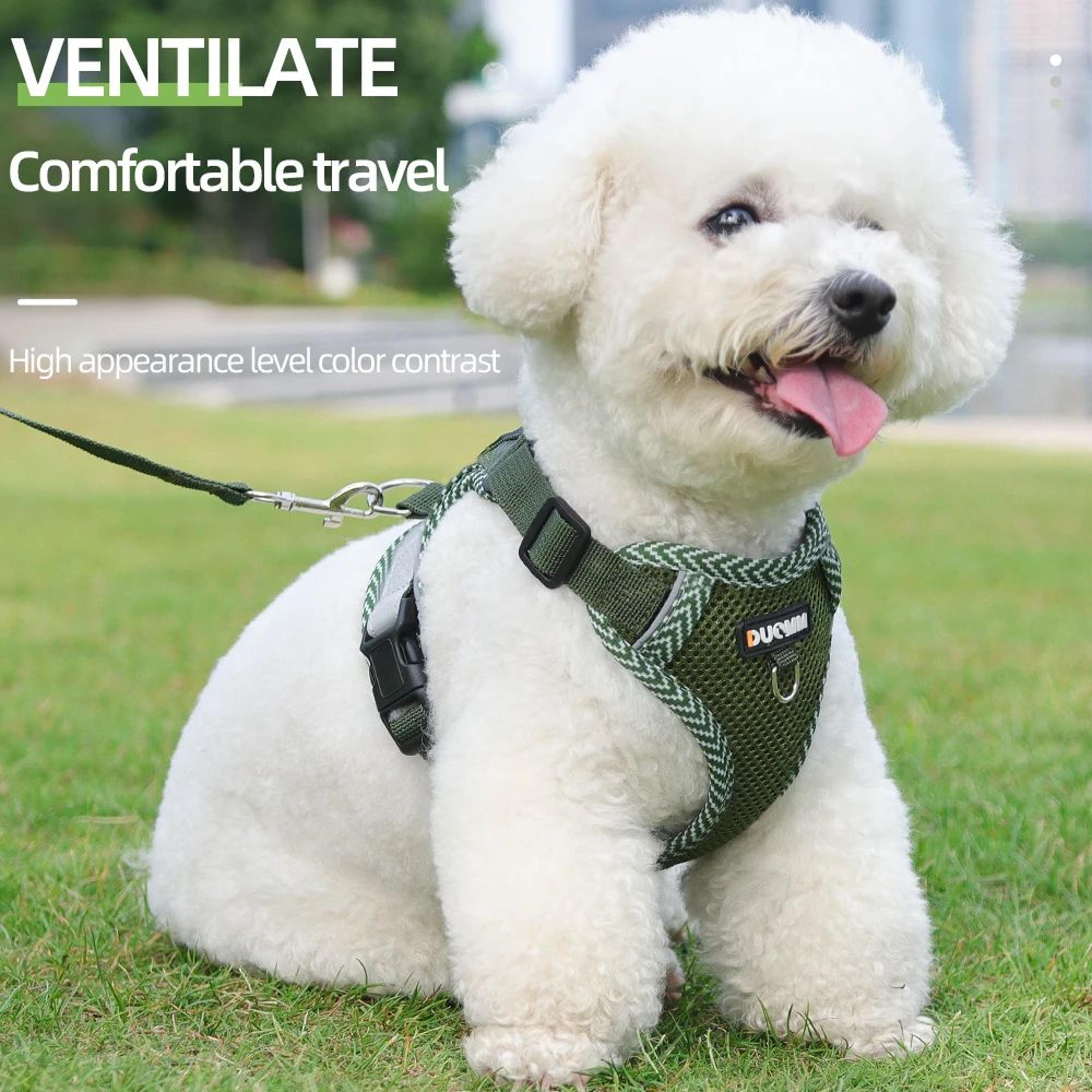 reflective adjustable mesh dog harness and leash set