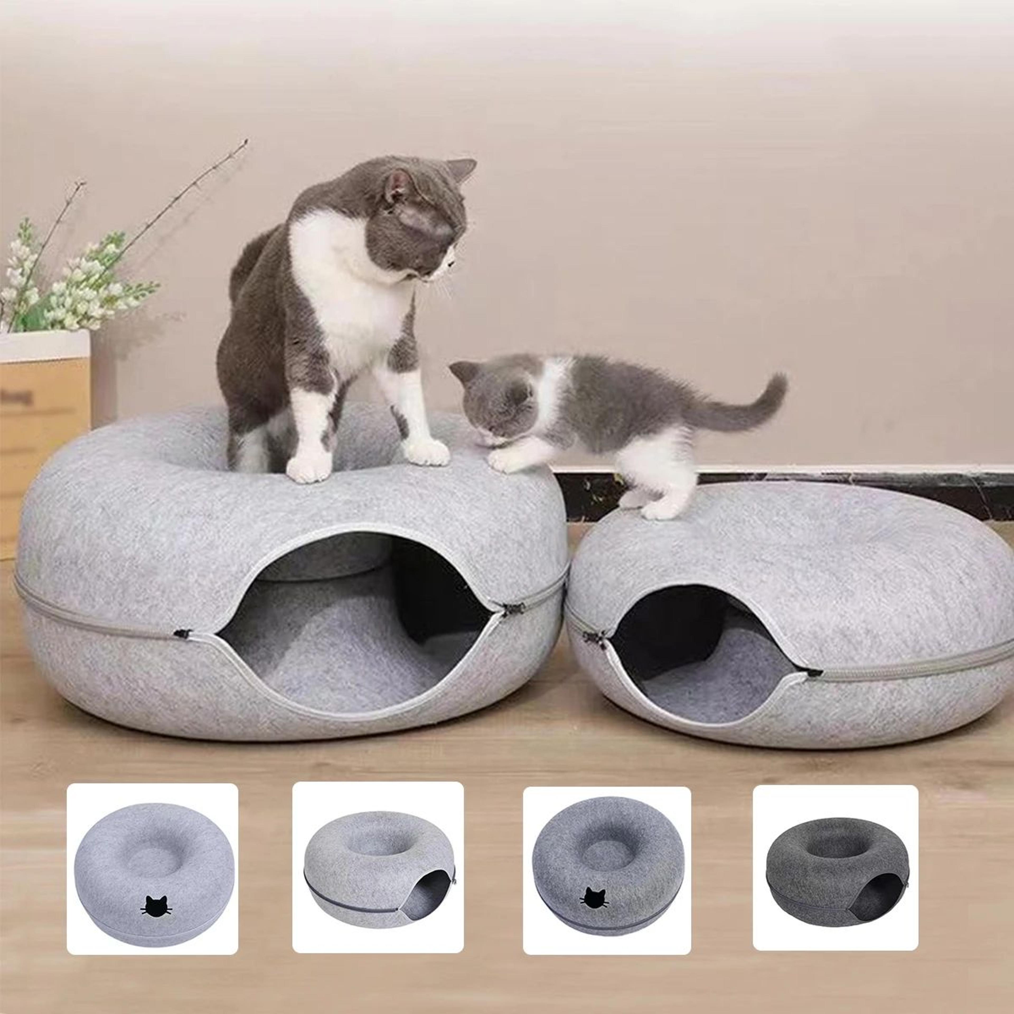 Cozy Felt Cat Tunnel Bed  Interactive Donut Hideaway For Indoor Cats 0