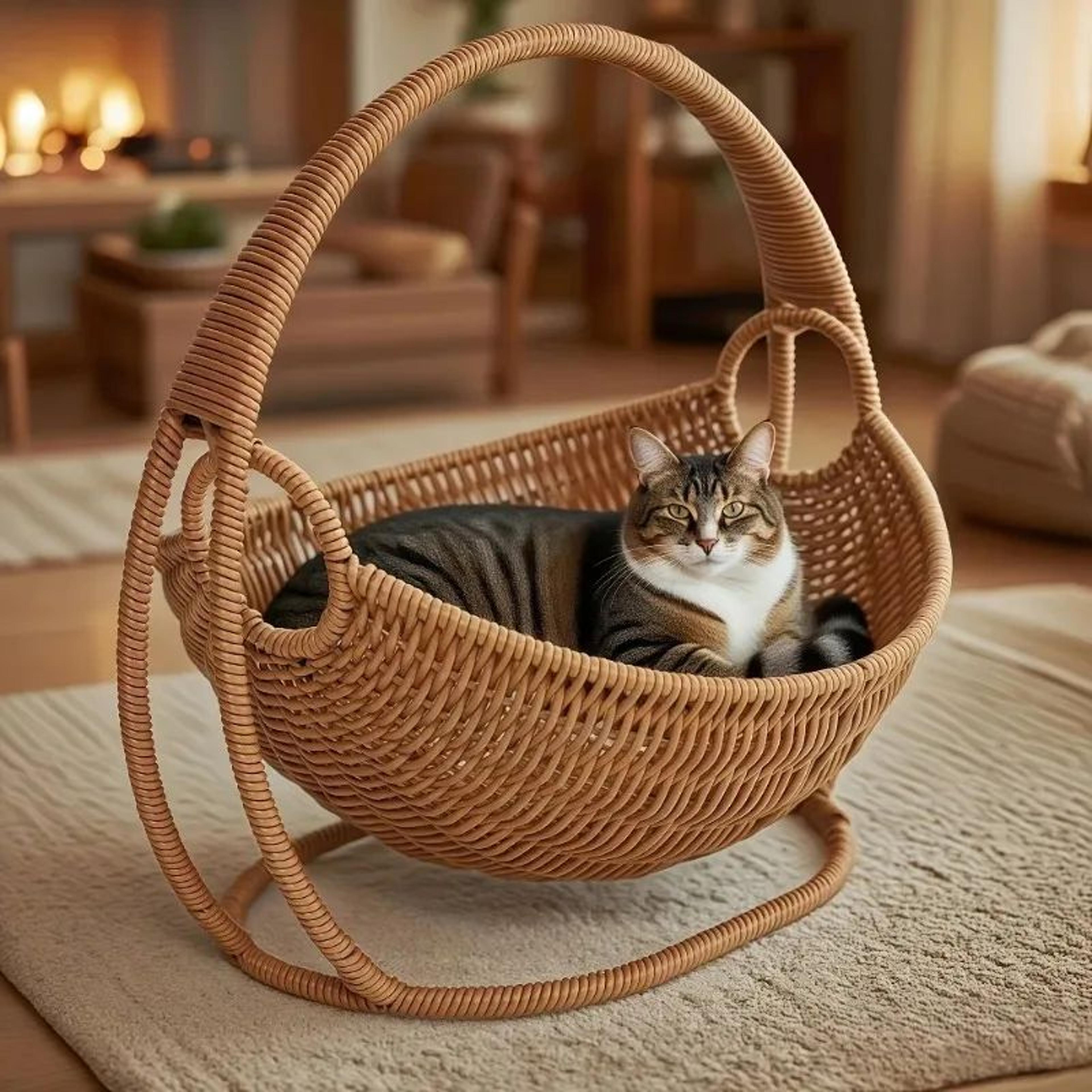 Rattan Cat Hammock Hanging Bed For Indoor Cats  Small Pets 0