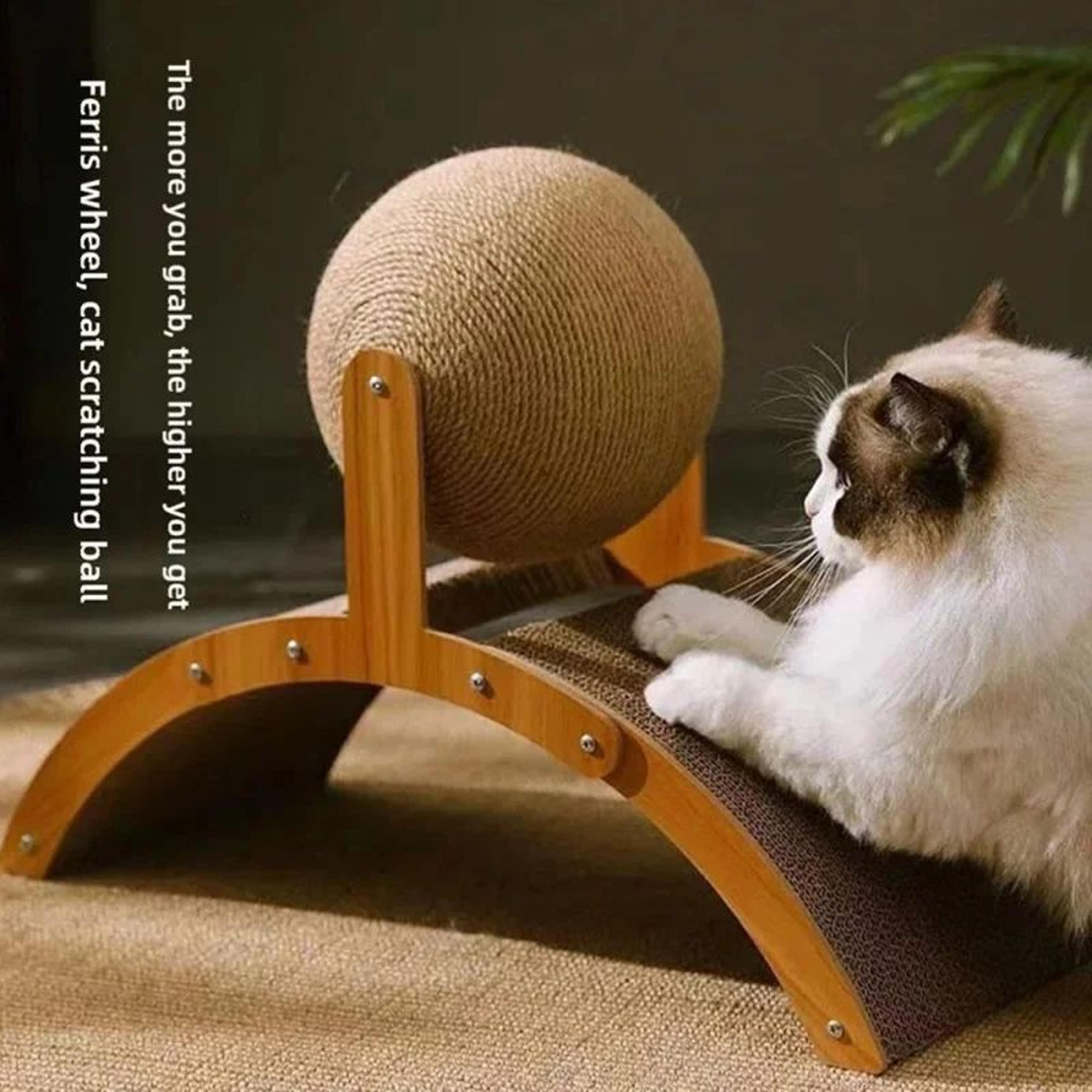 2-in-1 cat scratcher wooden sisal ball toy for indoor cats & kittens