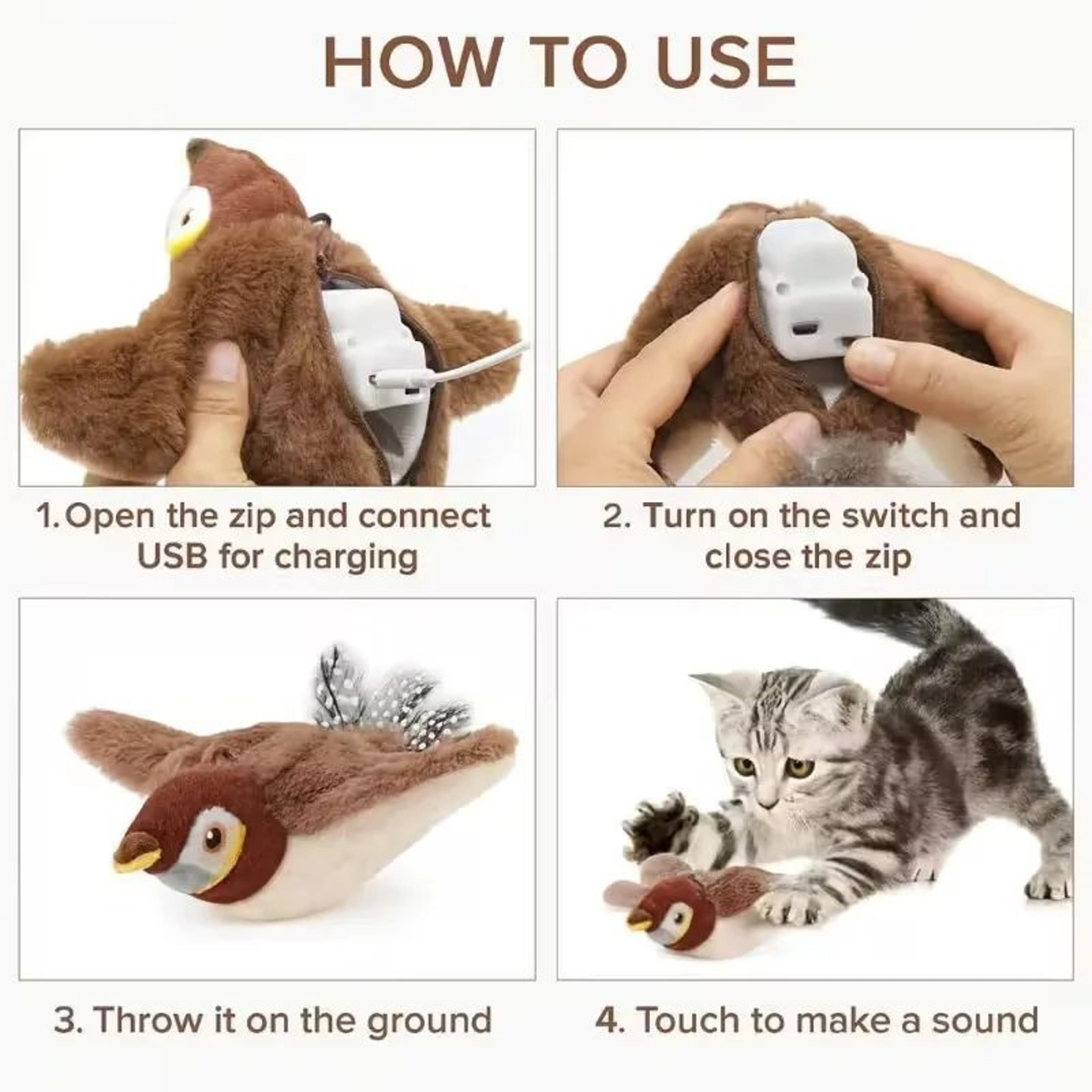Interactive Cat Toy Flapping Sparrow  USB Rechargeable Chirping Bird For Active Indoor Cats 1
