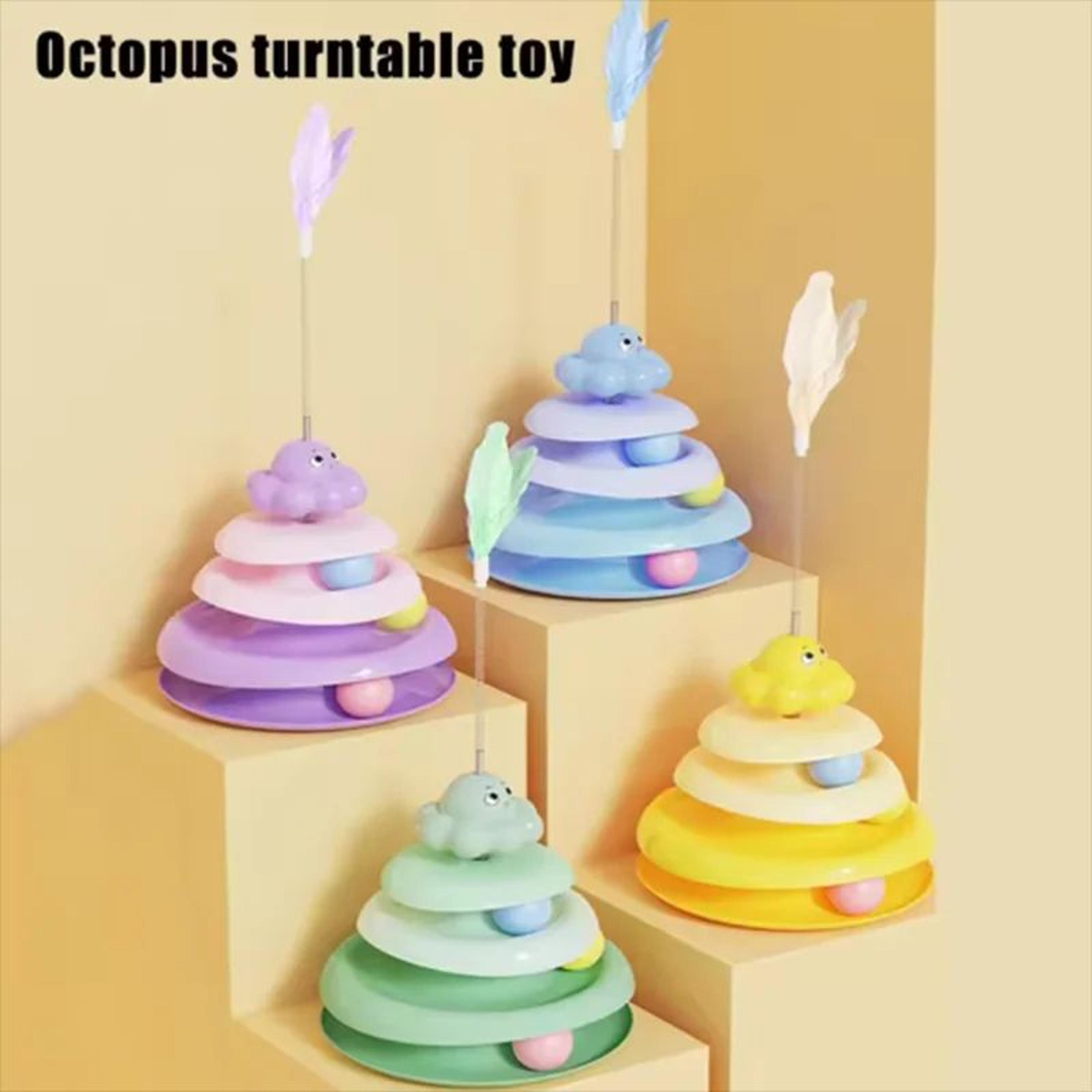 3-tier interactive cat toy turntable with feather teaser