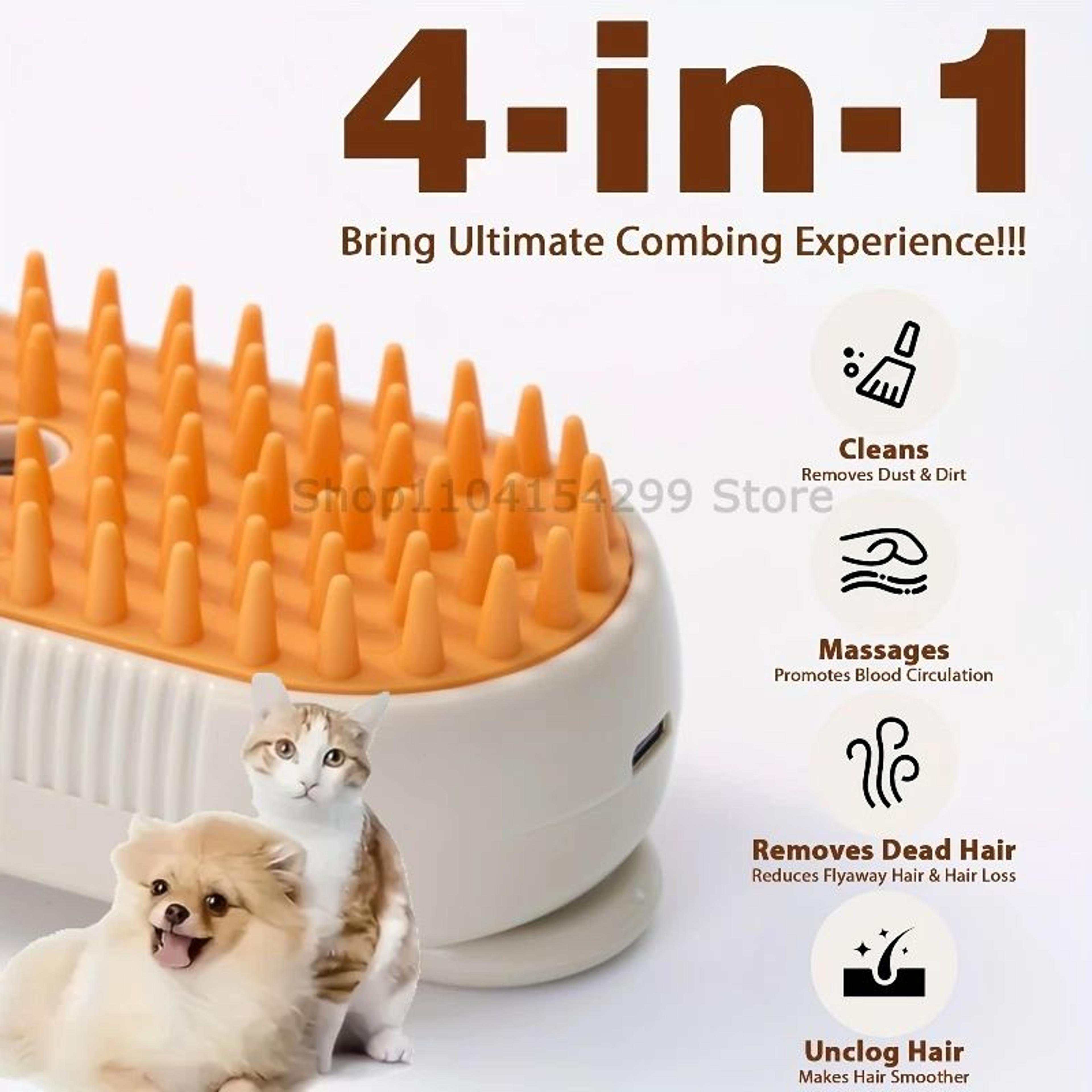steamglow 3-in-1 pet grooming spray brush for cats & dogs