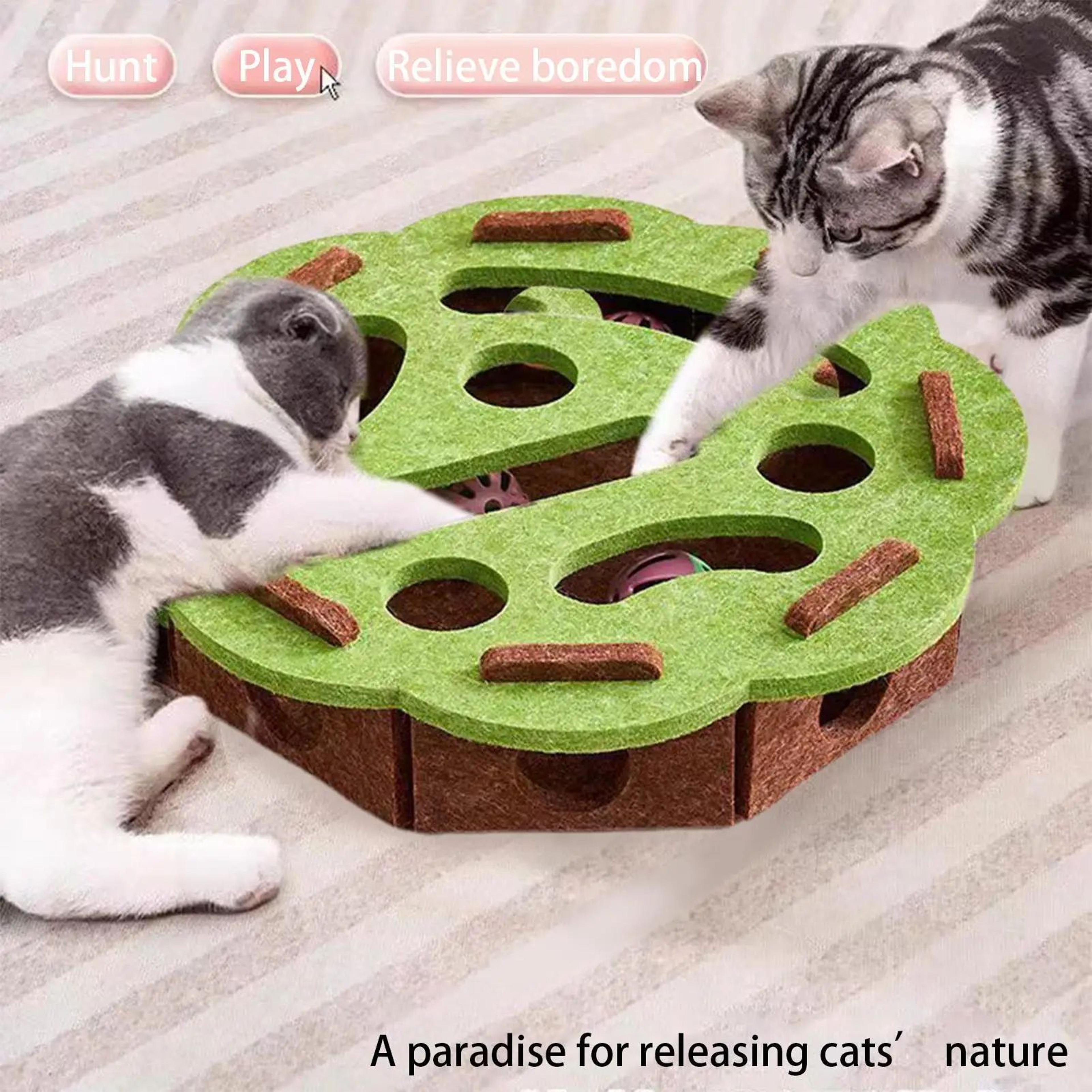 felt cat puzzle scratcher toy with bell maze for indoor cat enrichment
