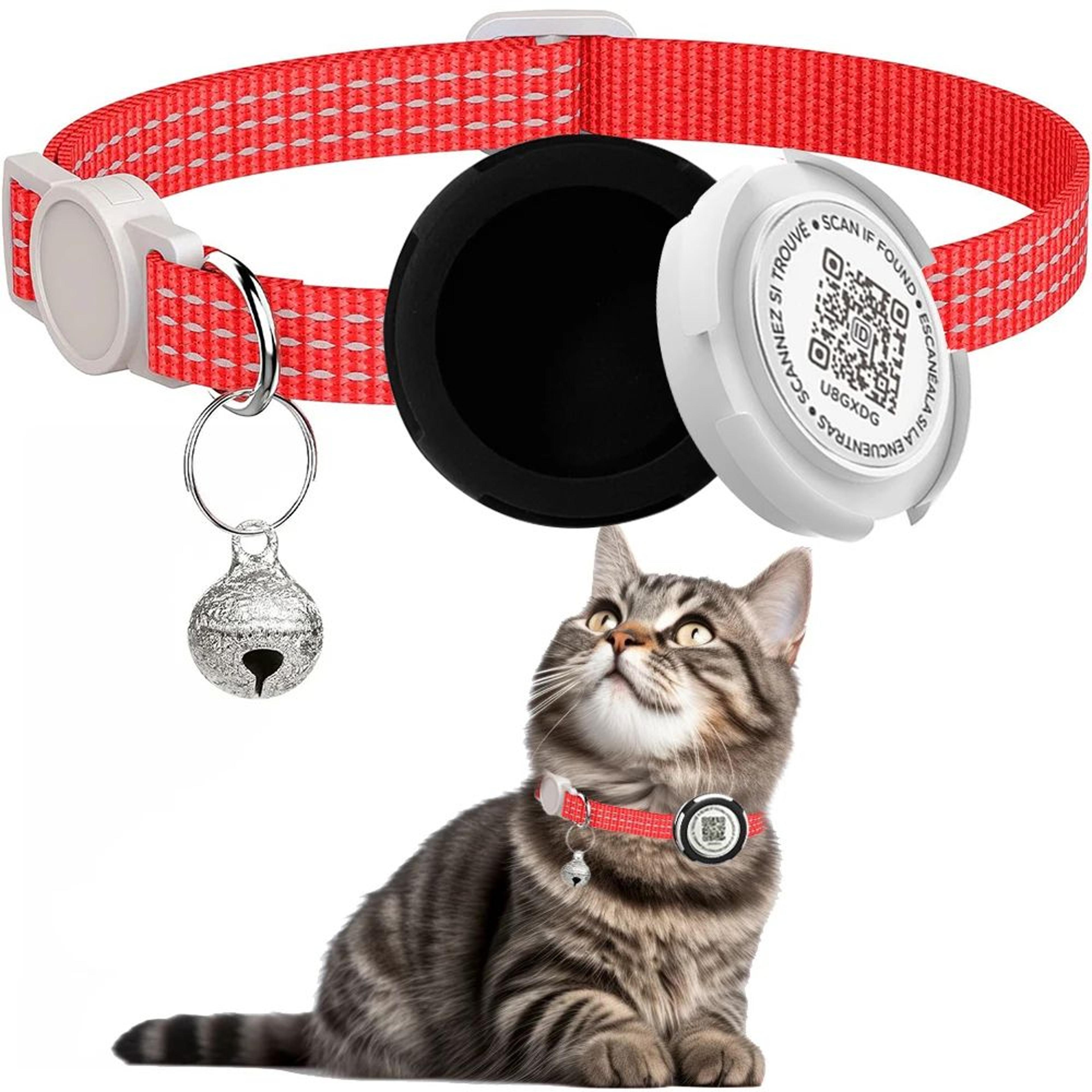 AirTag Cat Collar With QR ID Tag  Reflective Breakaway Safety Tracker Collar For Cats 12