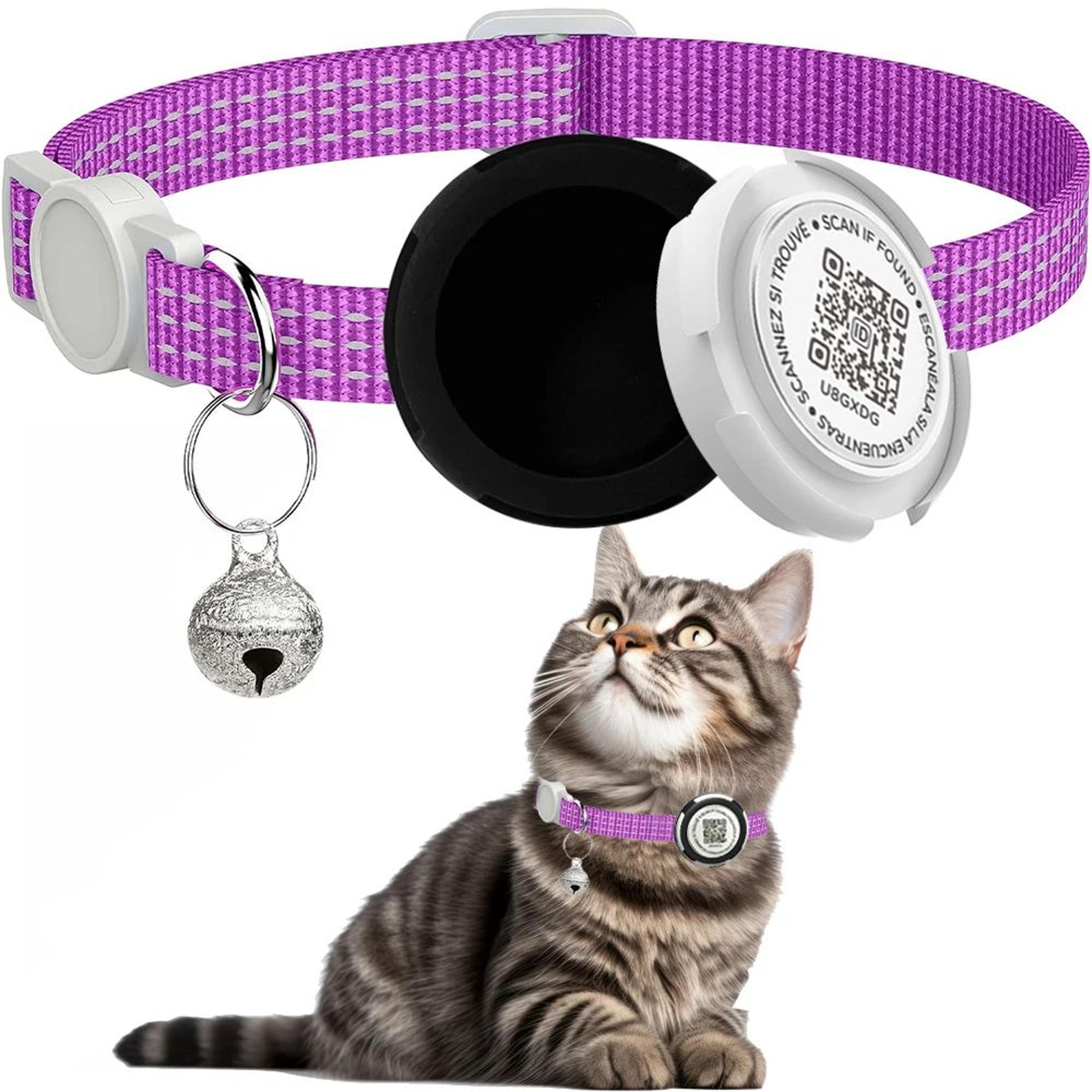 AirTag Cat Collar With QR ID Tag  Reflective Breakaway Safety Tracker Collar For Cats 14