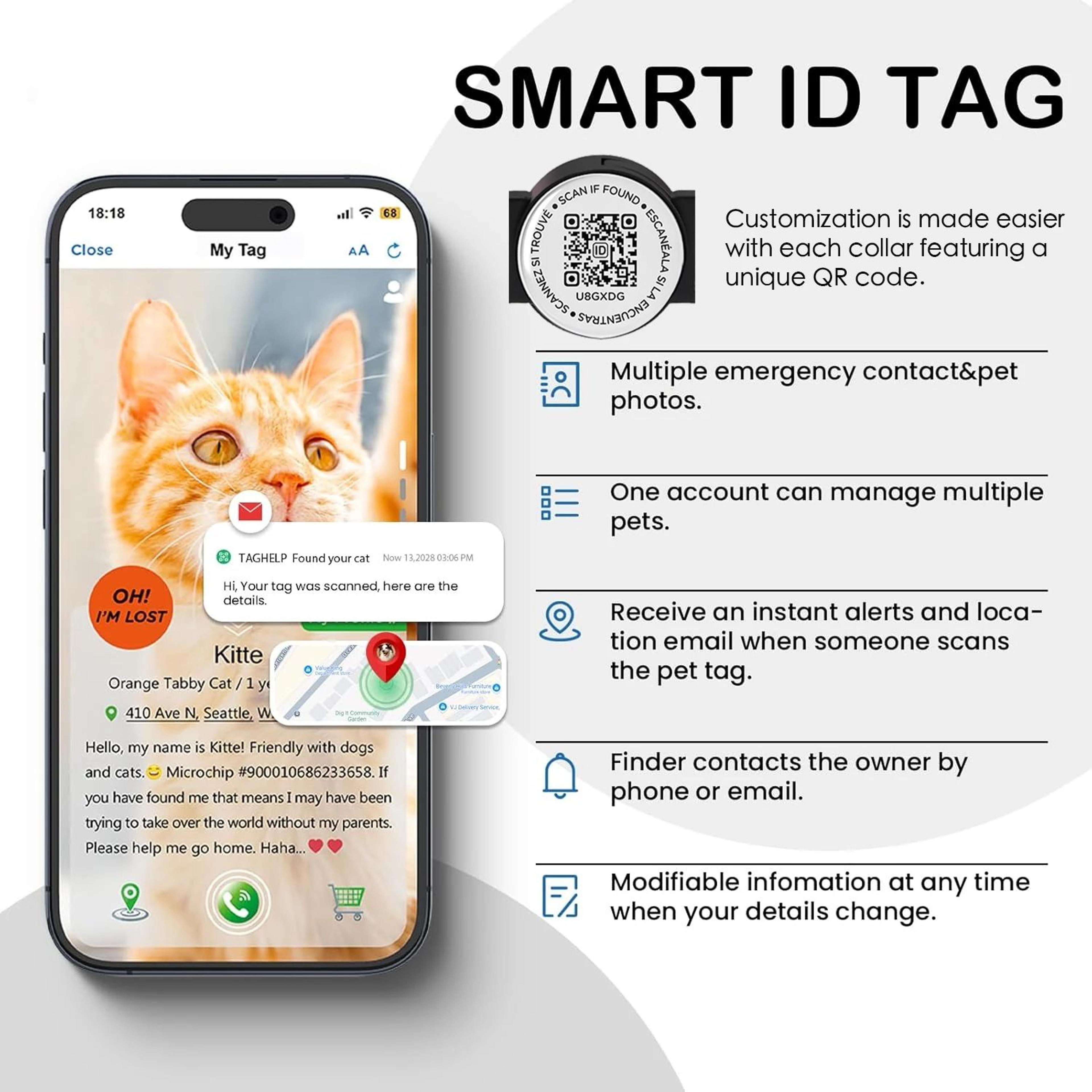 GlowGuard AirTag Cat Collar With QR ID Tag  Secure Tracker Holder 5