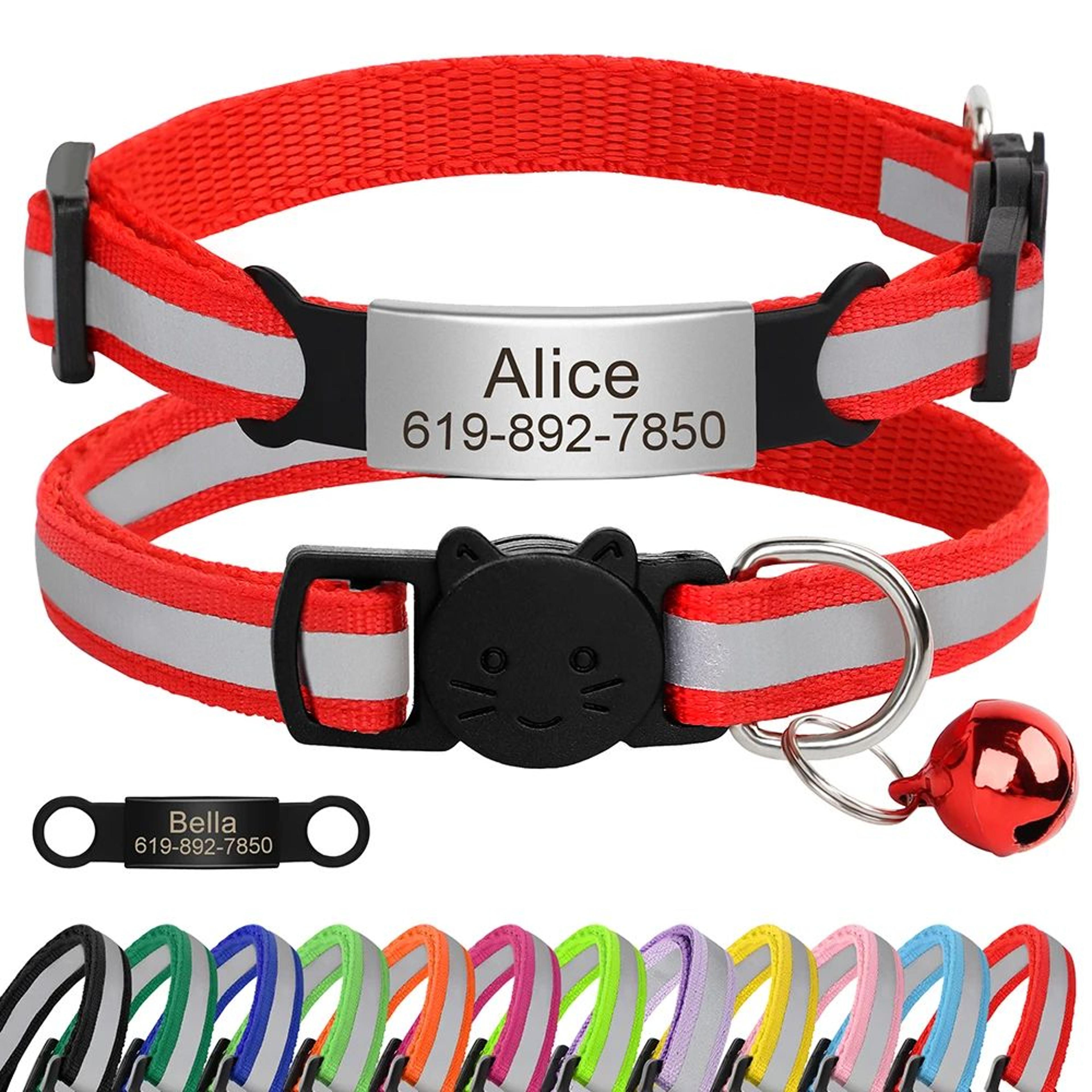 personalized reflective cat collar with engraved id tag & safety bell