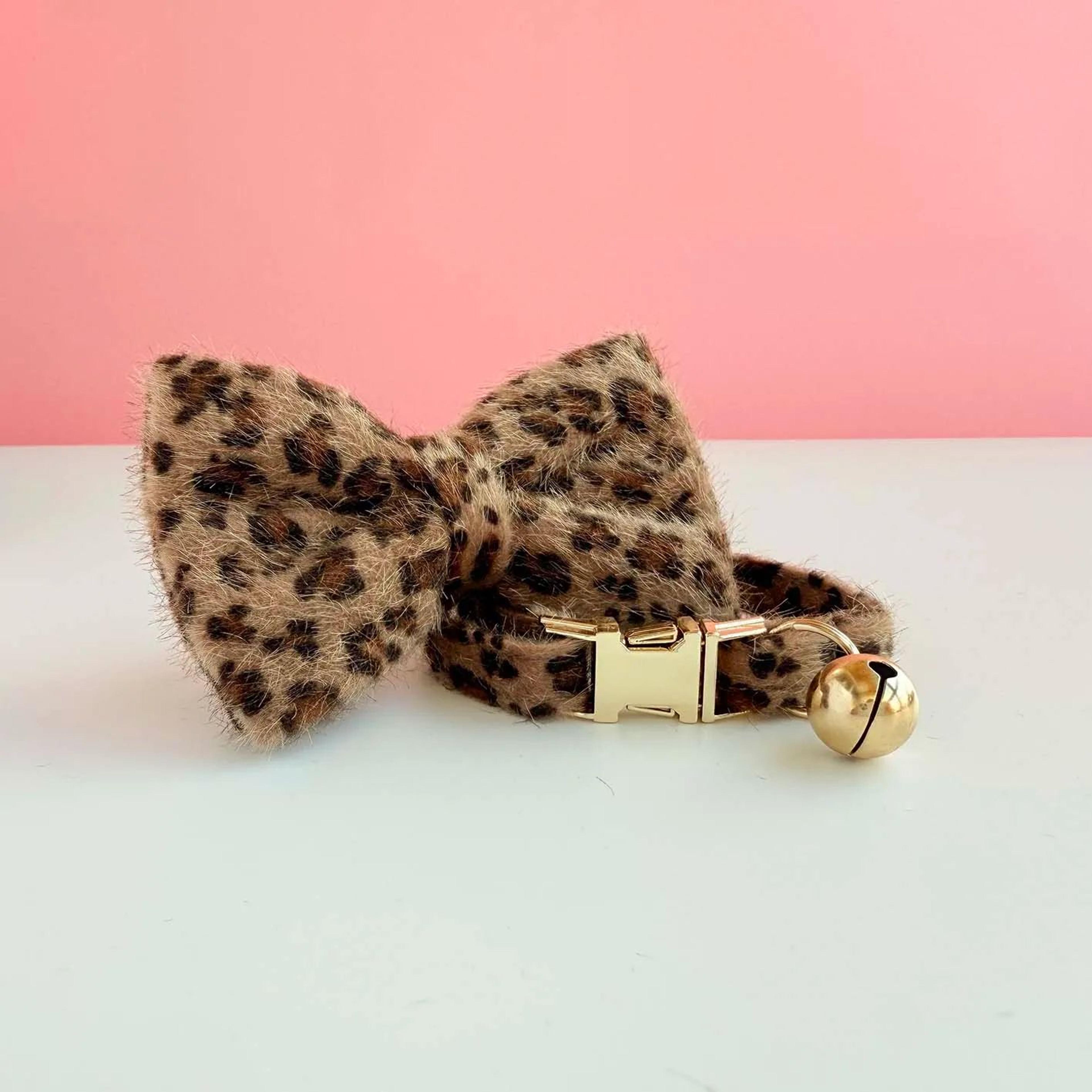 Personalized Leopard Print Cat Collar With Bell  Custom Plush Adjustable Kitten ID Collar 11