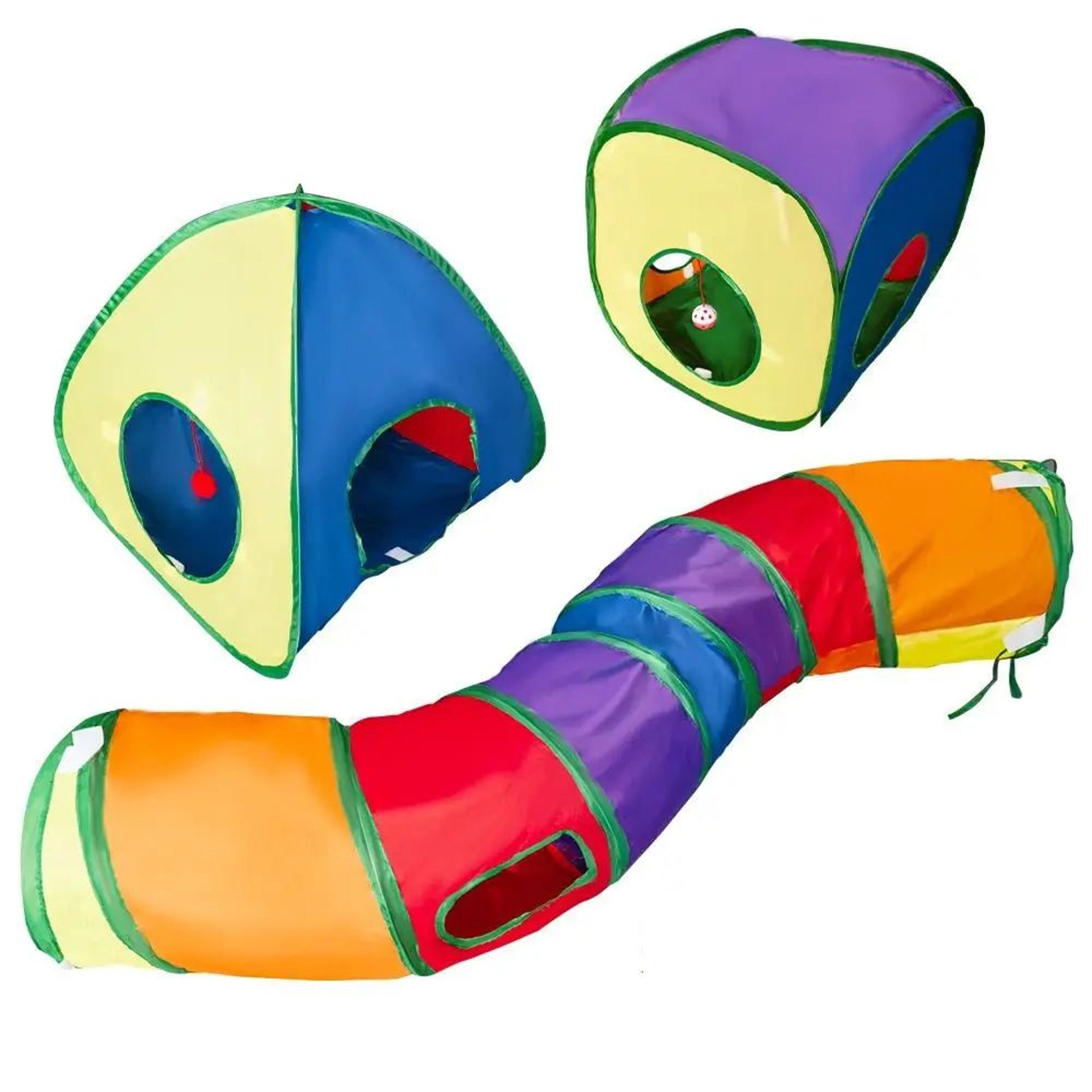 Colorful Foldable Cat Tunnel For Interactive Play 3