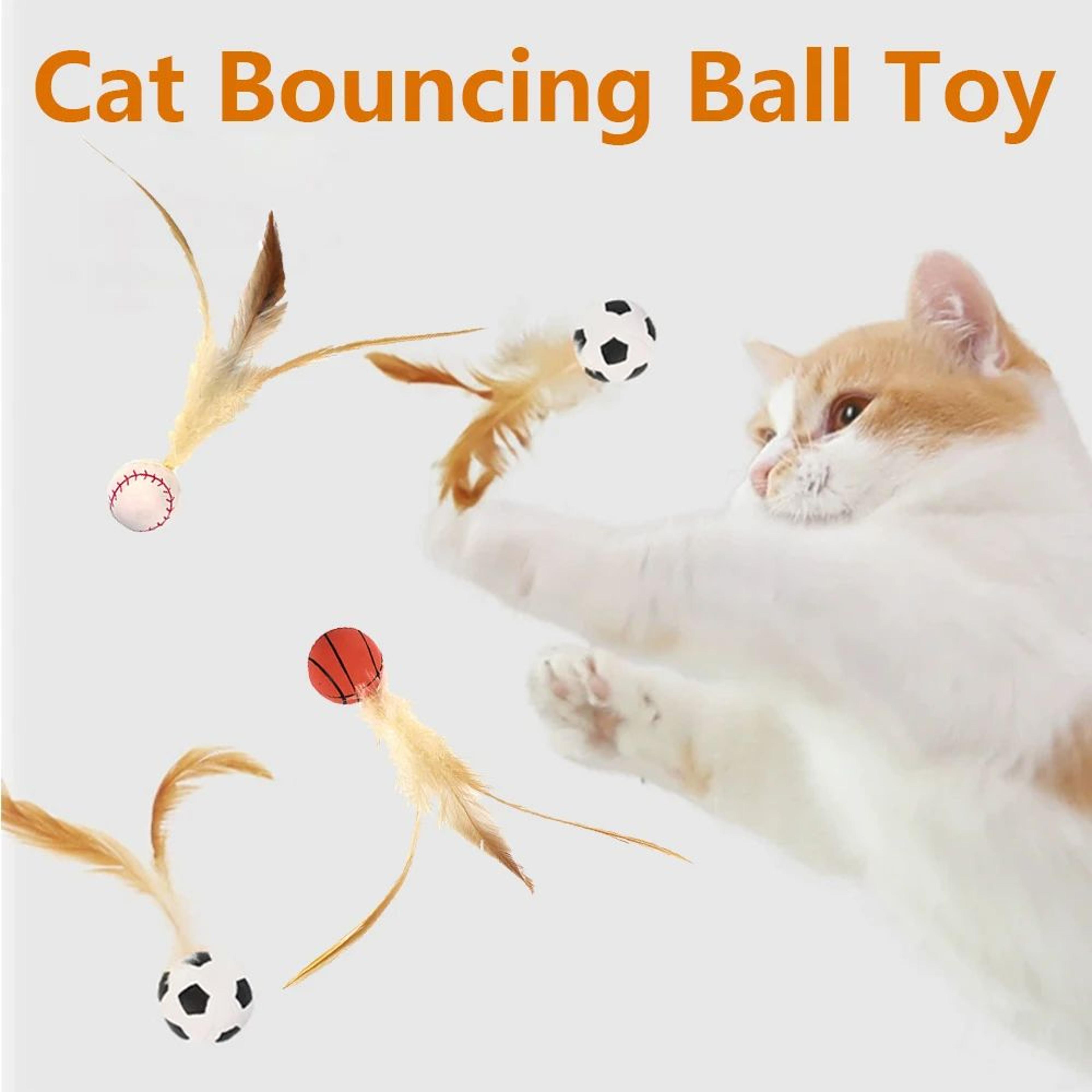 feather bounce interactive cat ball toy for indoor cats & kittens