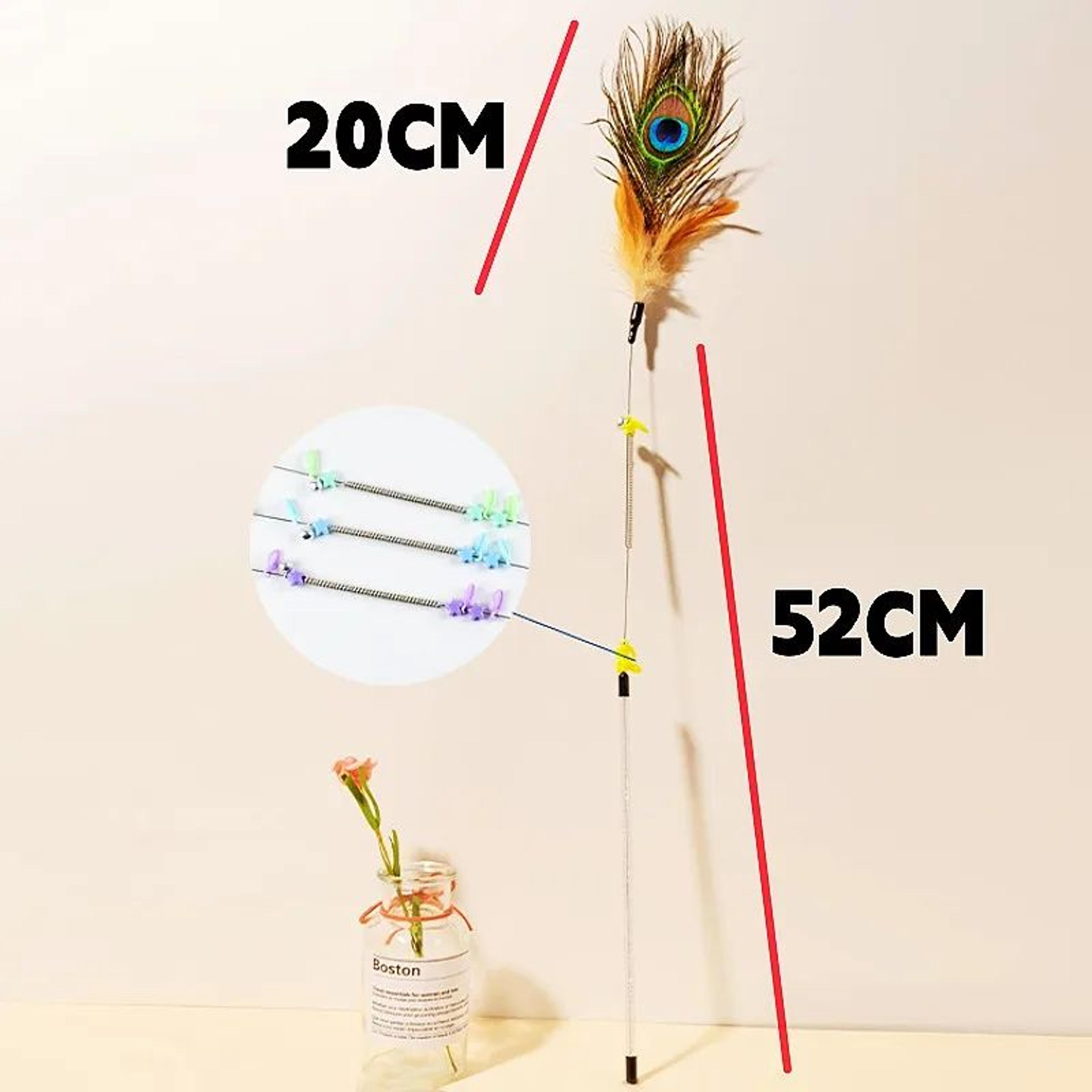 PouncePlay Peacock Feather Cat Wand  Interactive Cat Feather Toy For Active Indoor Cats 7