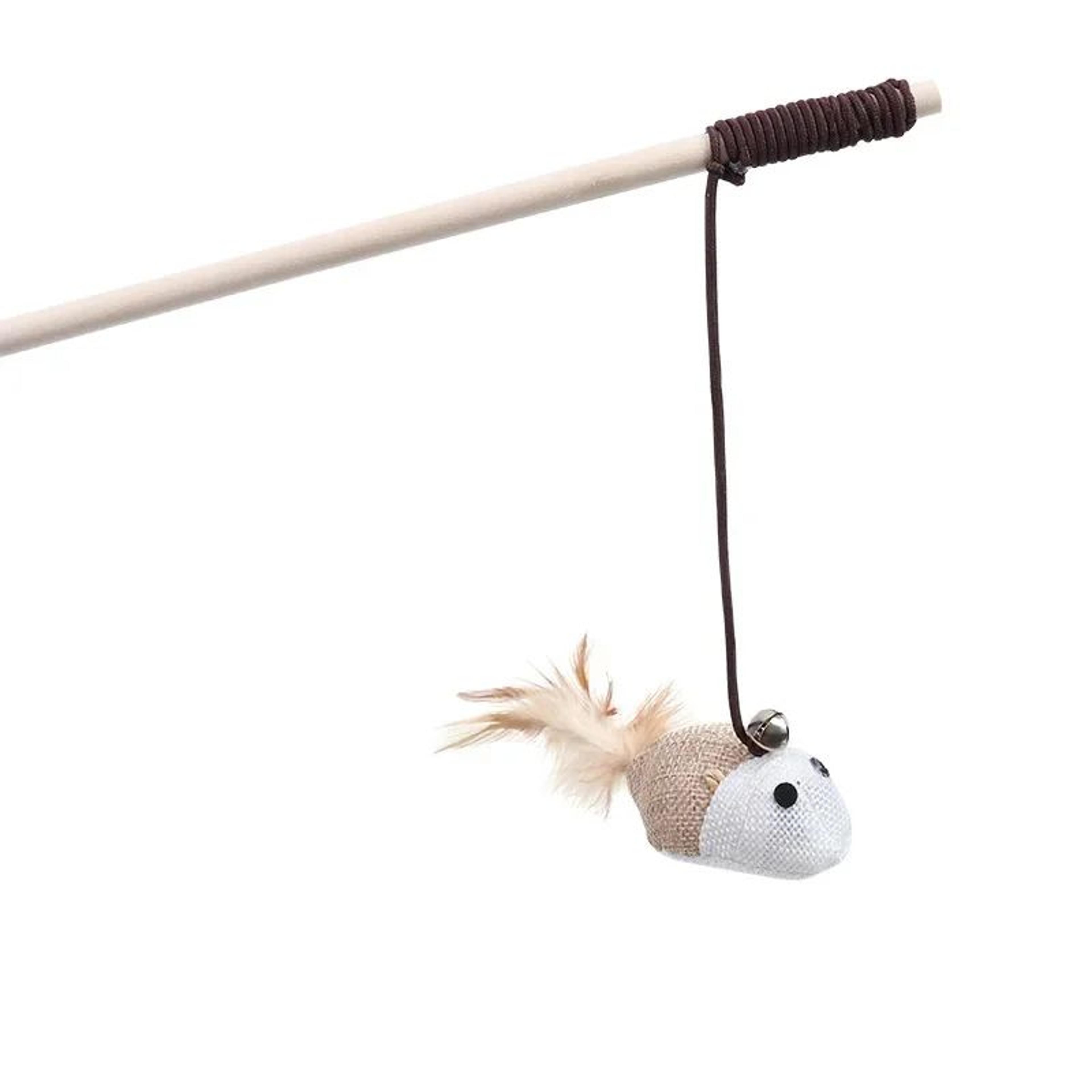 Interactive Feather Bell Cat Wand Toy  Wooden Mouse Teaser Stick For Indoor Cats 4
