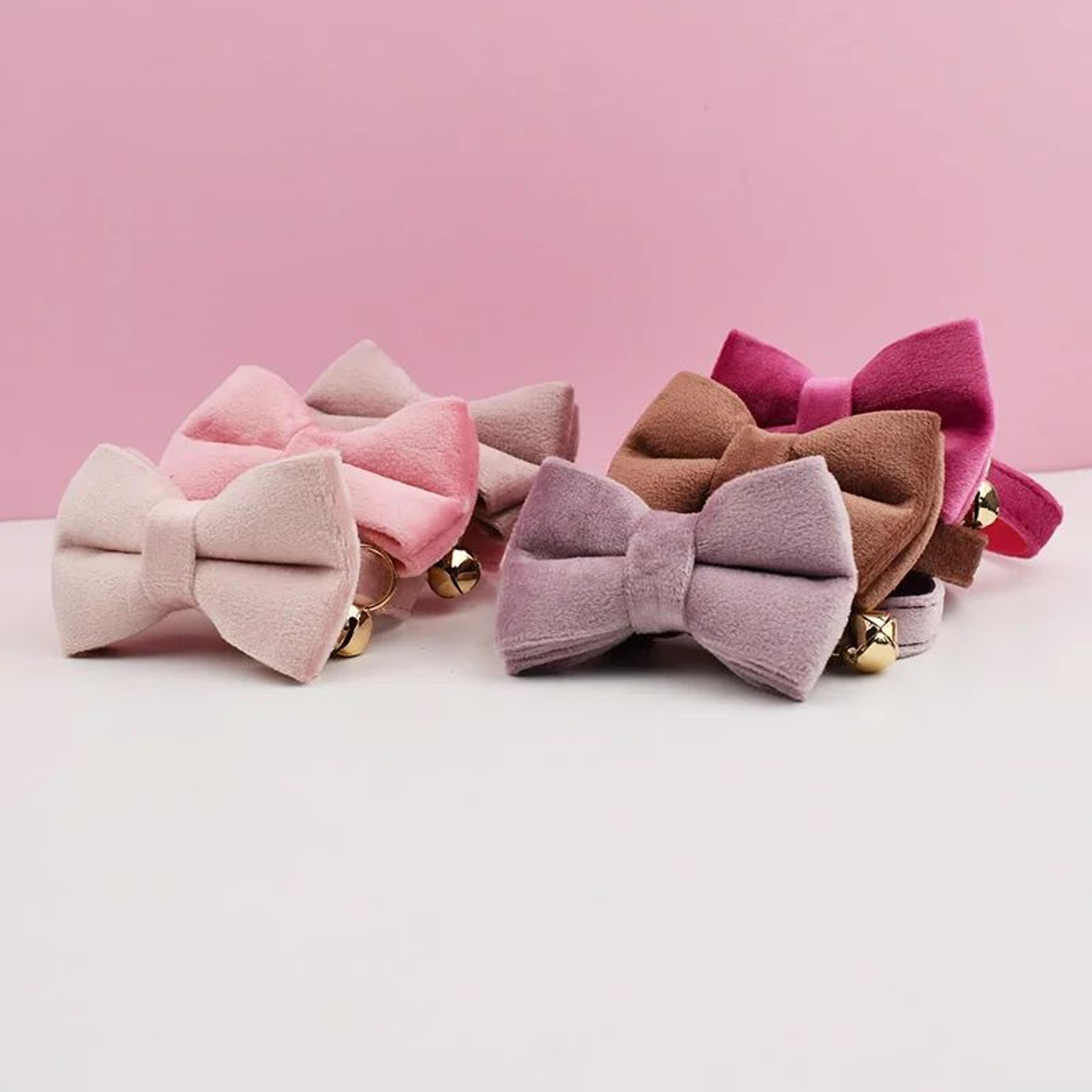 Luxury Personalized Velvet Cat Collar With Custom Nameplate  Elegant Bow Tie 3