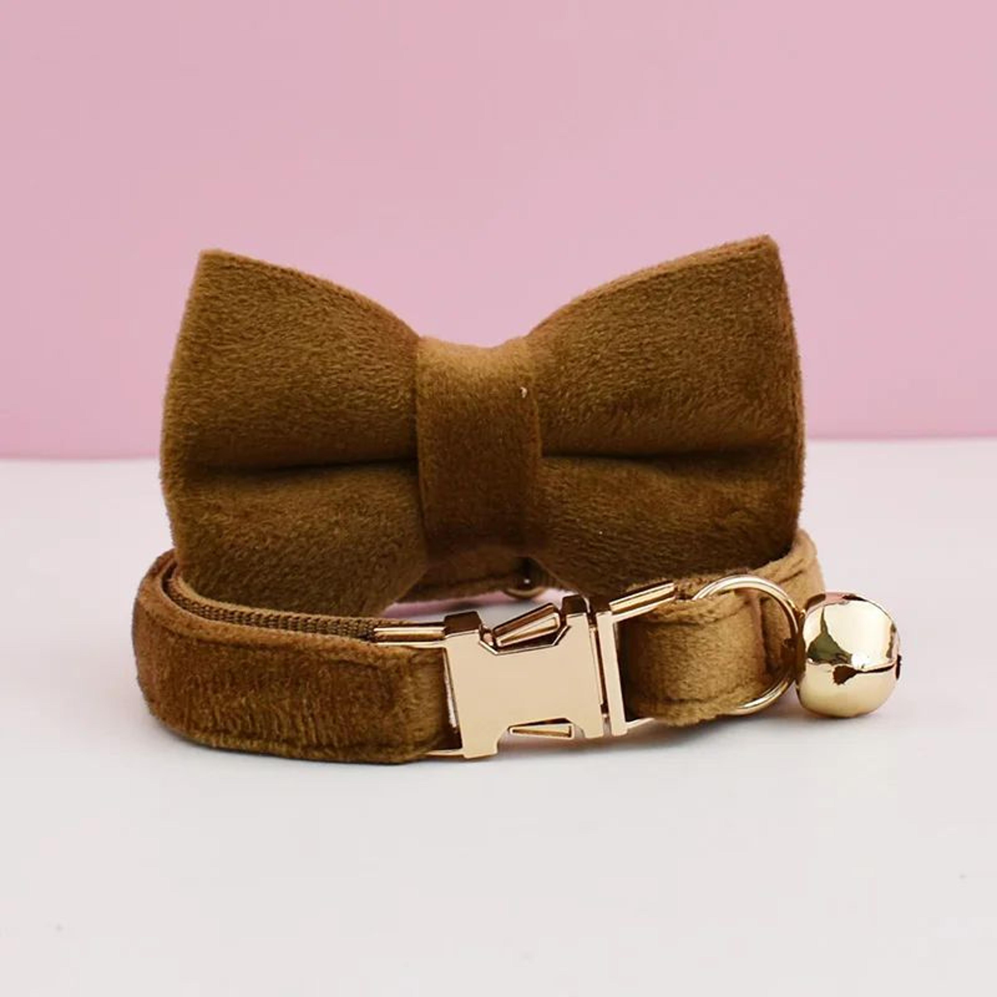 Luxury Personalized Velvet Cat Collar With Custom Nameplate  Elegant Bow Tie 7