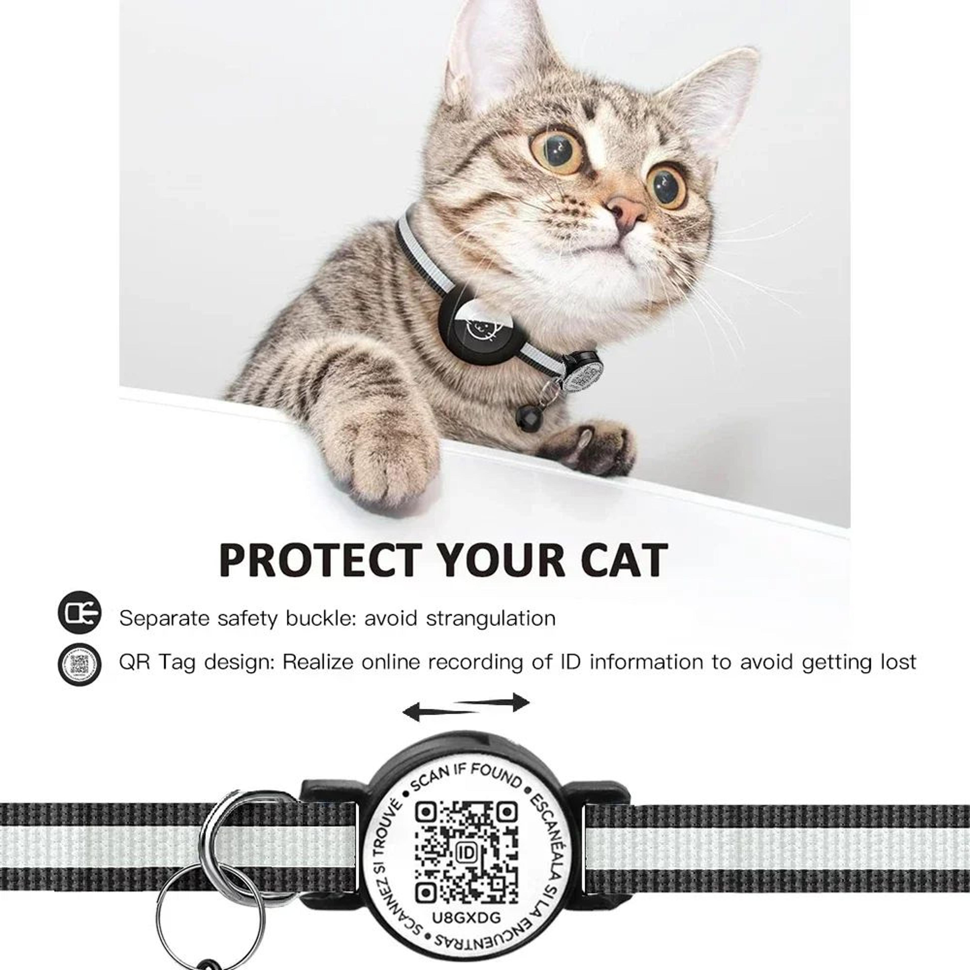 PurrGuard AirTag Cat Collar With QR ID Tag  Reflective Safety Design 1