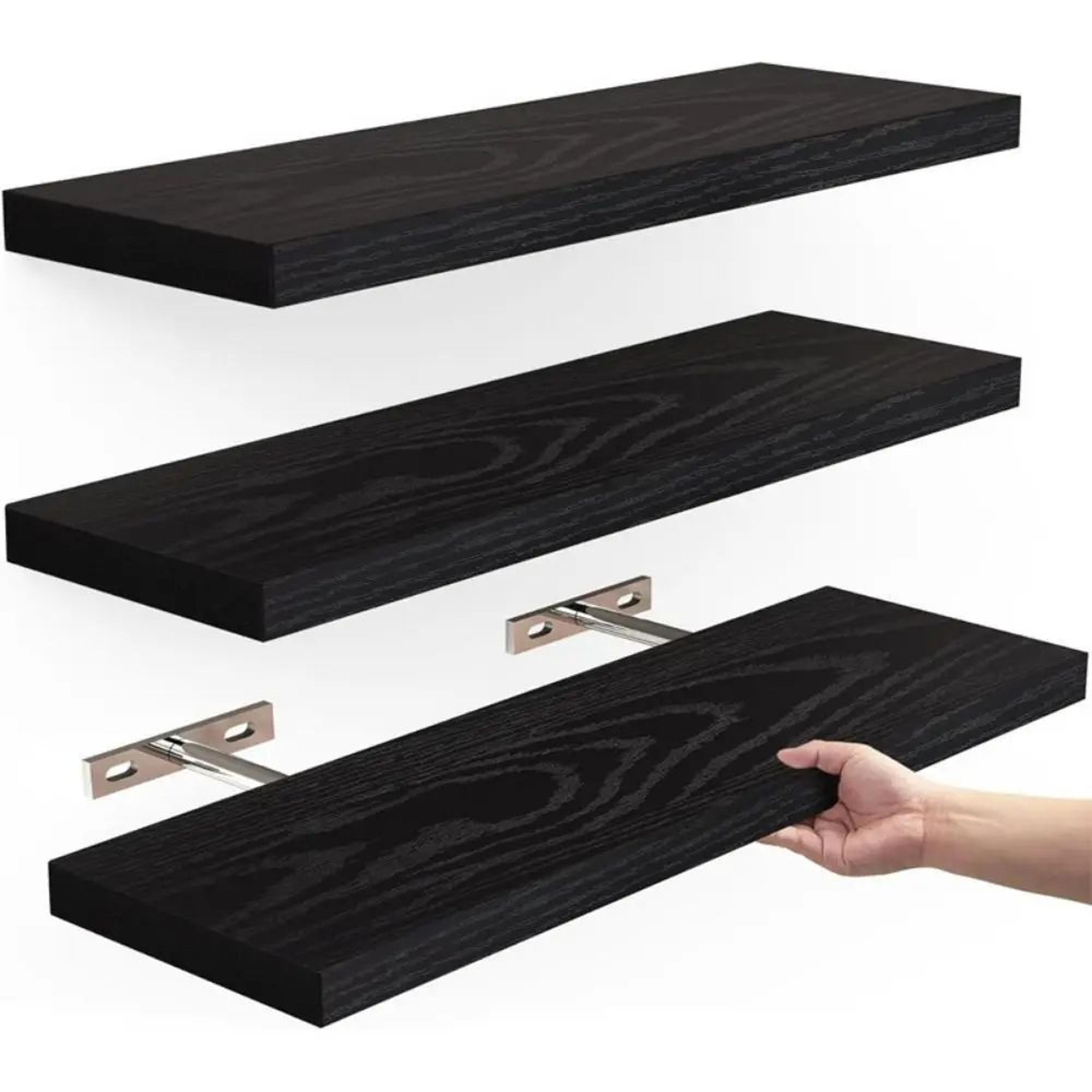 Rustic Wooden Floating Wall Shelf With Hidden Brackets 1