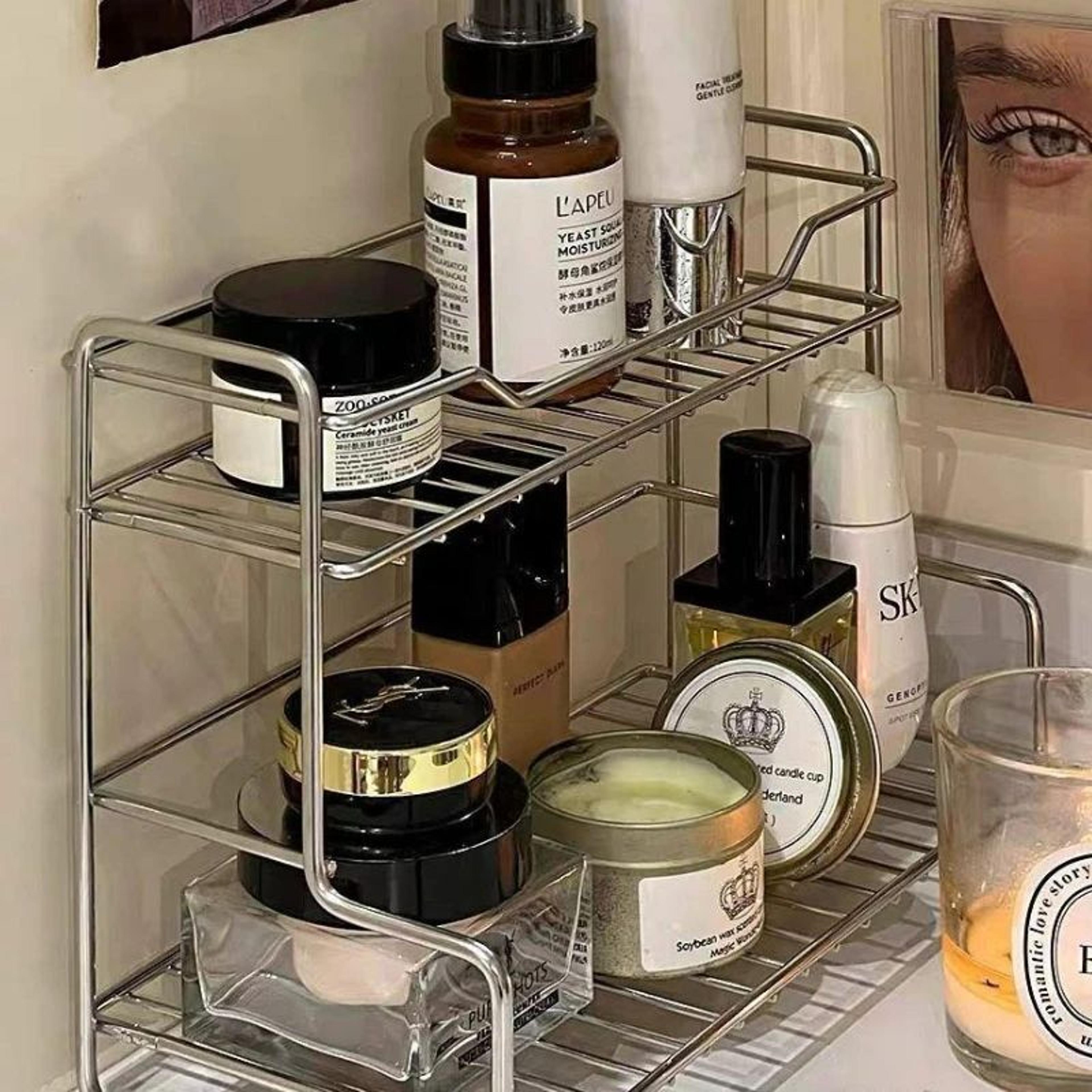 AquaStack 2Tier Bathroom Counter Organizer With Drainage Tray  Cosmetic Storage Rack 3
