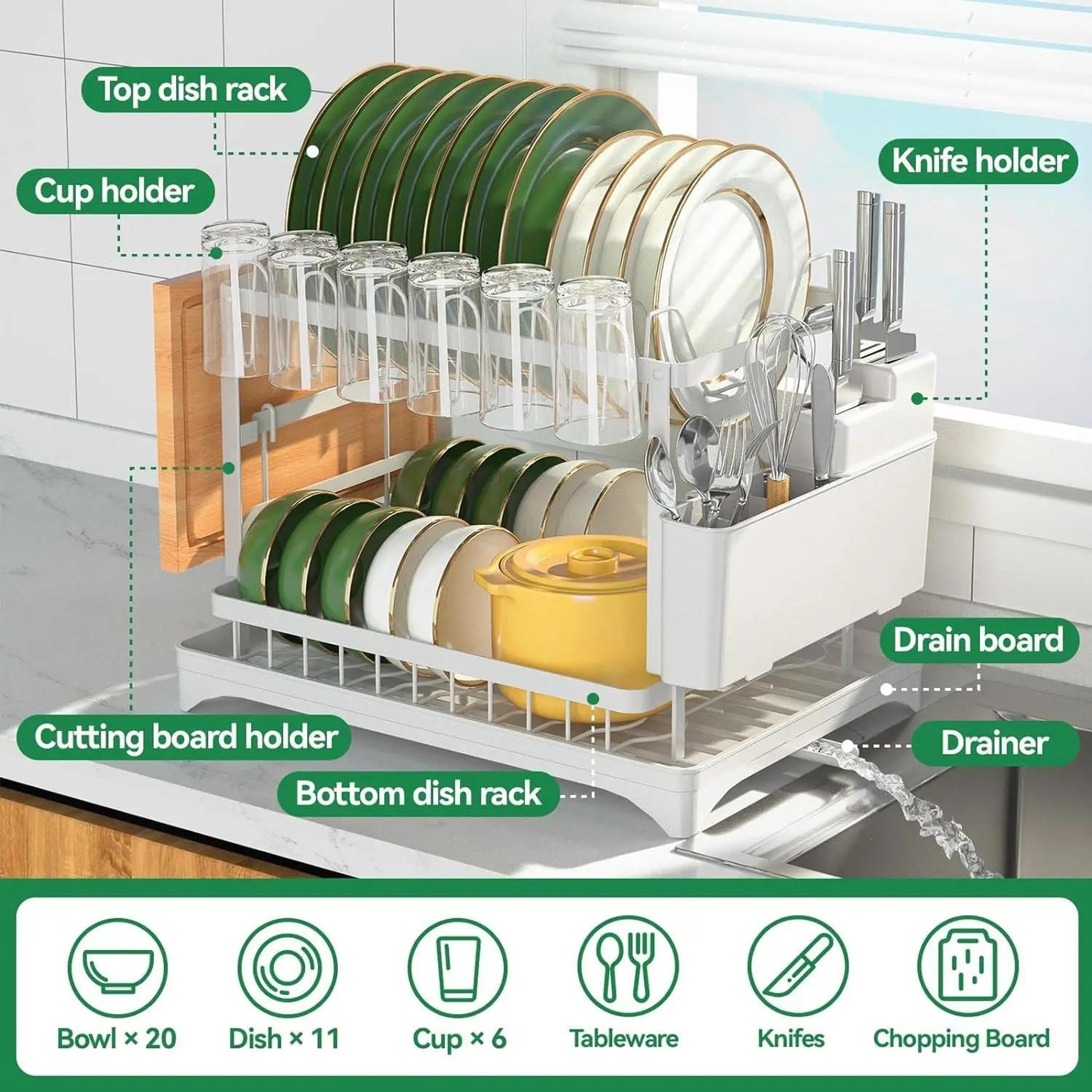 2Tier Rustproof Dish Drying Rack With Drainboard For Kitchen Counter 1