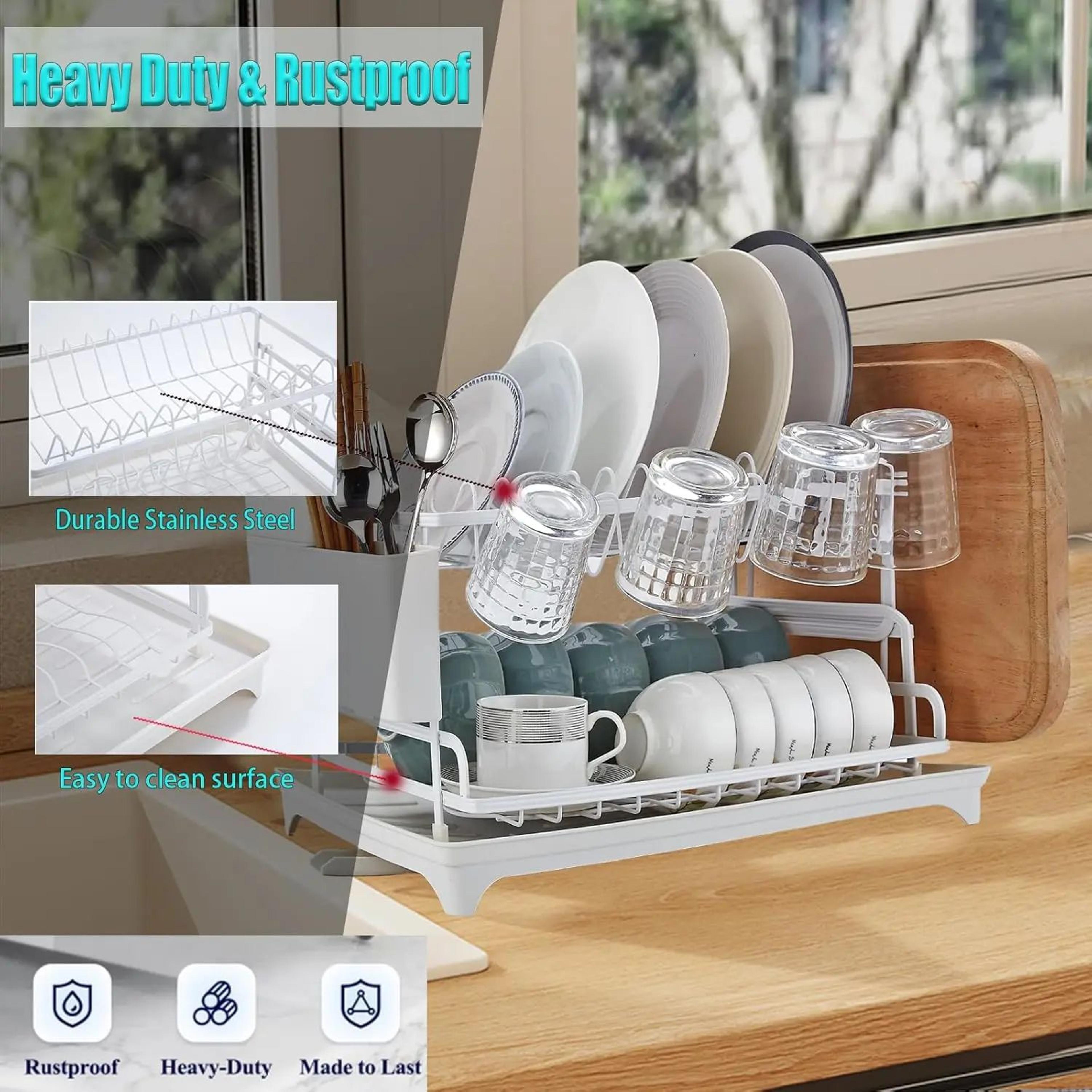 2Tier Rustproof Dish Drying Rack With Drainboard For Kitchen Counter 3