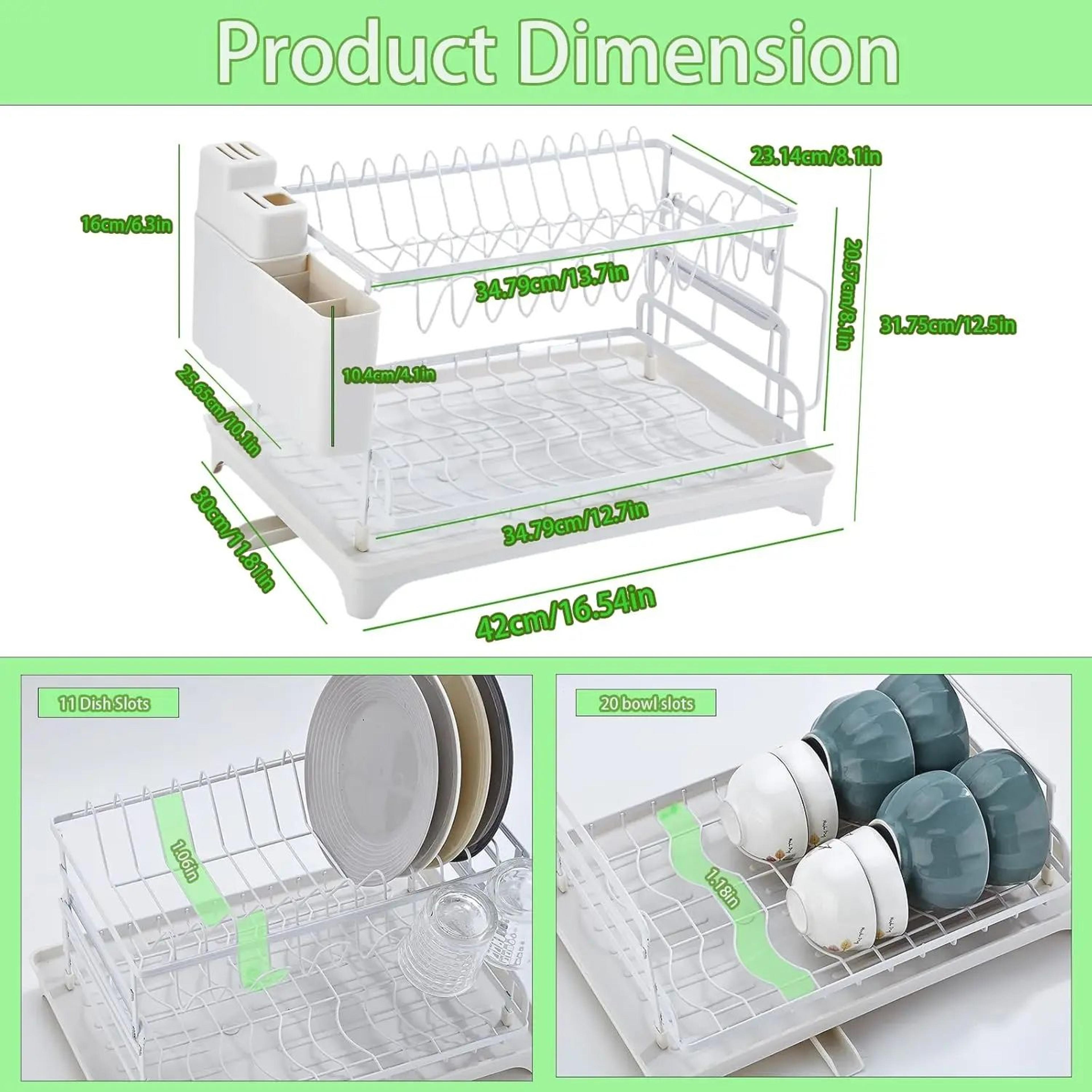 2Tier Rustproof Dish Drying Rack With Drainboard For Kitchen Counter 5