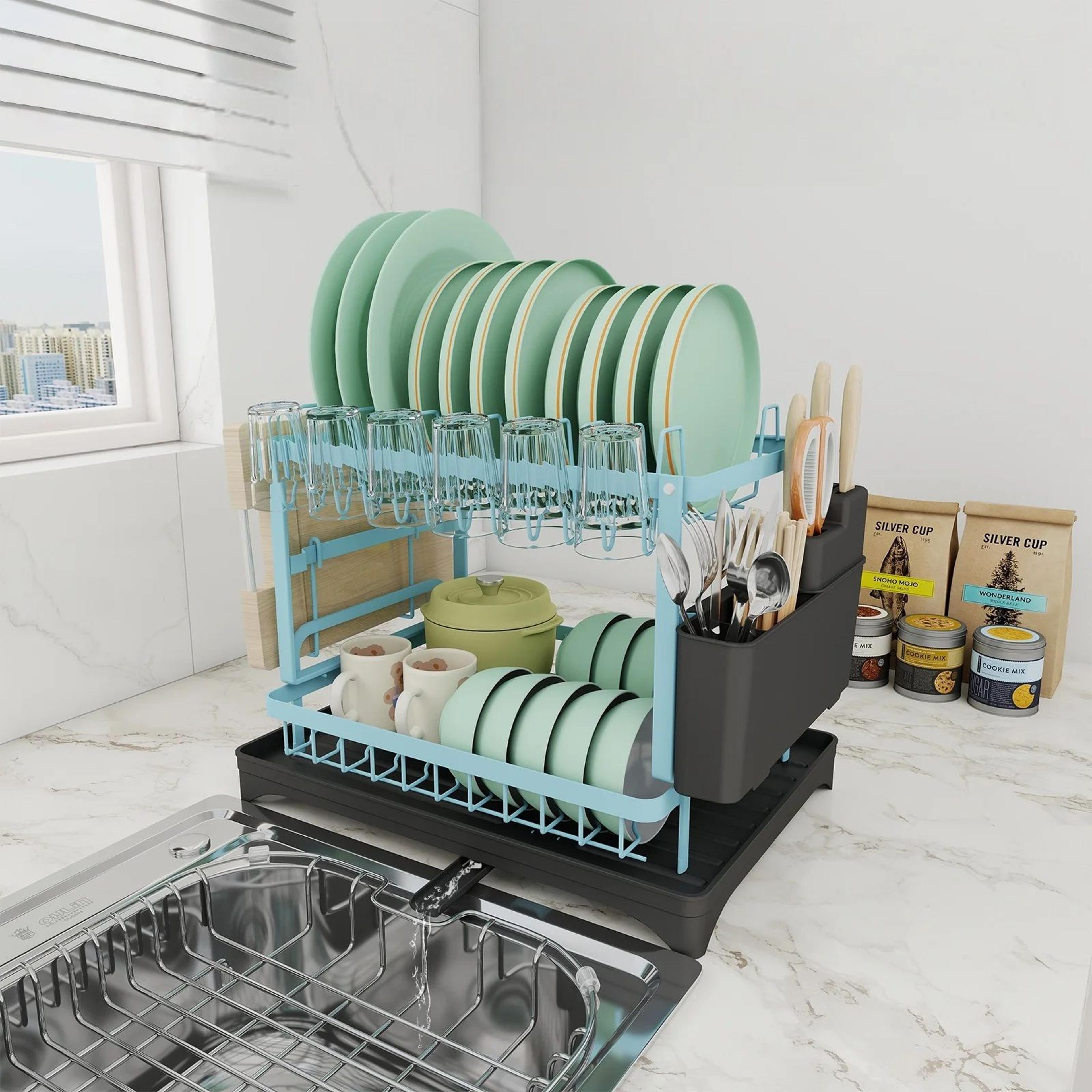 2Tier Rustproof Dish Drying Rack With Drainboard For Kitchen Counter 9