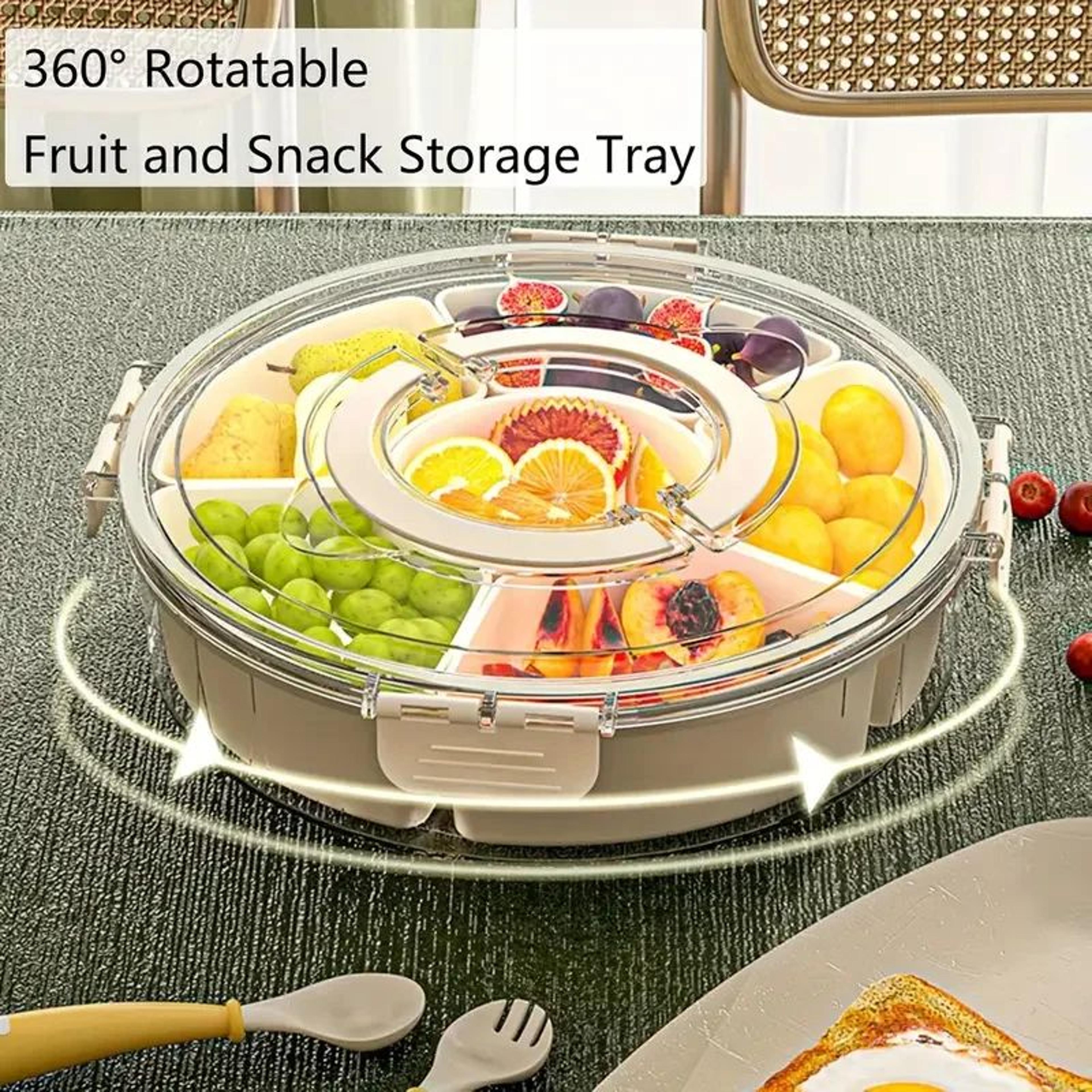 360° rotating snackle box serving tray with lid & carry handle
