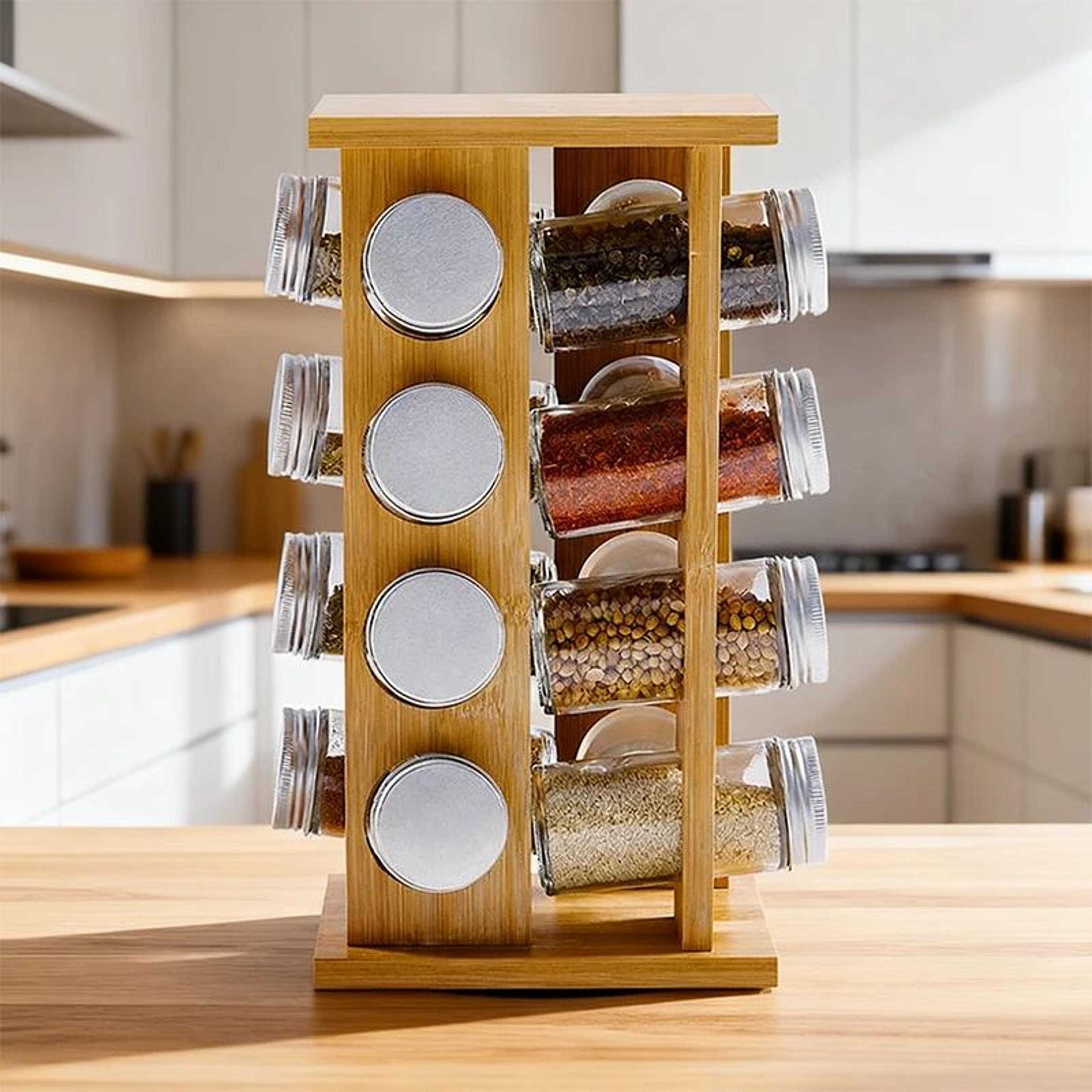 360 Rotating Spice Rack Organizer  MultiTier Wooden Seasoning Storage Rack For Kitchen Countertops 3