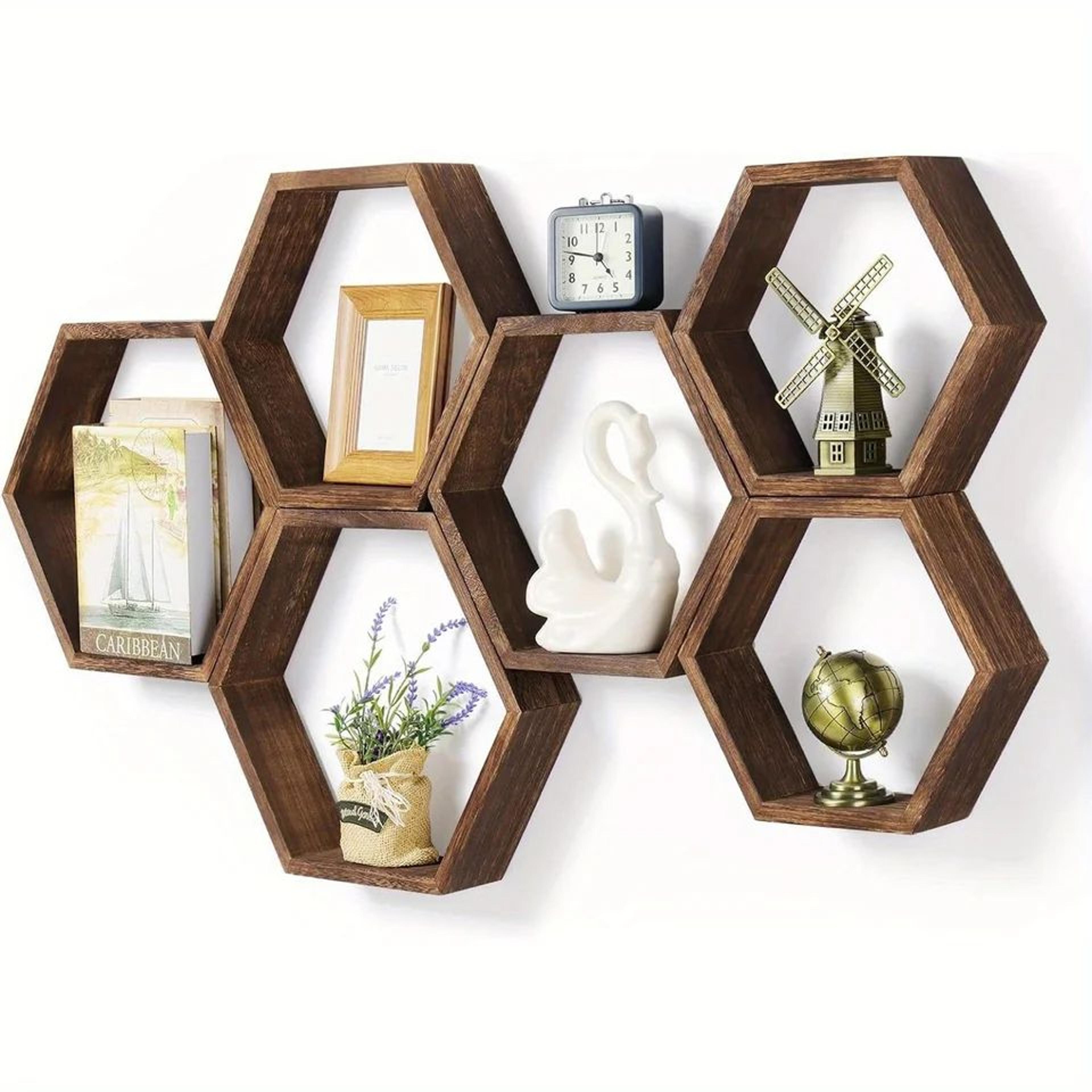 Honeycomb Hexagon Floating Wall Shelves  Decorative Hexagon Wall Shelf Set For Stylish Storage  Dis 0