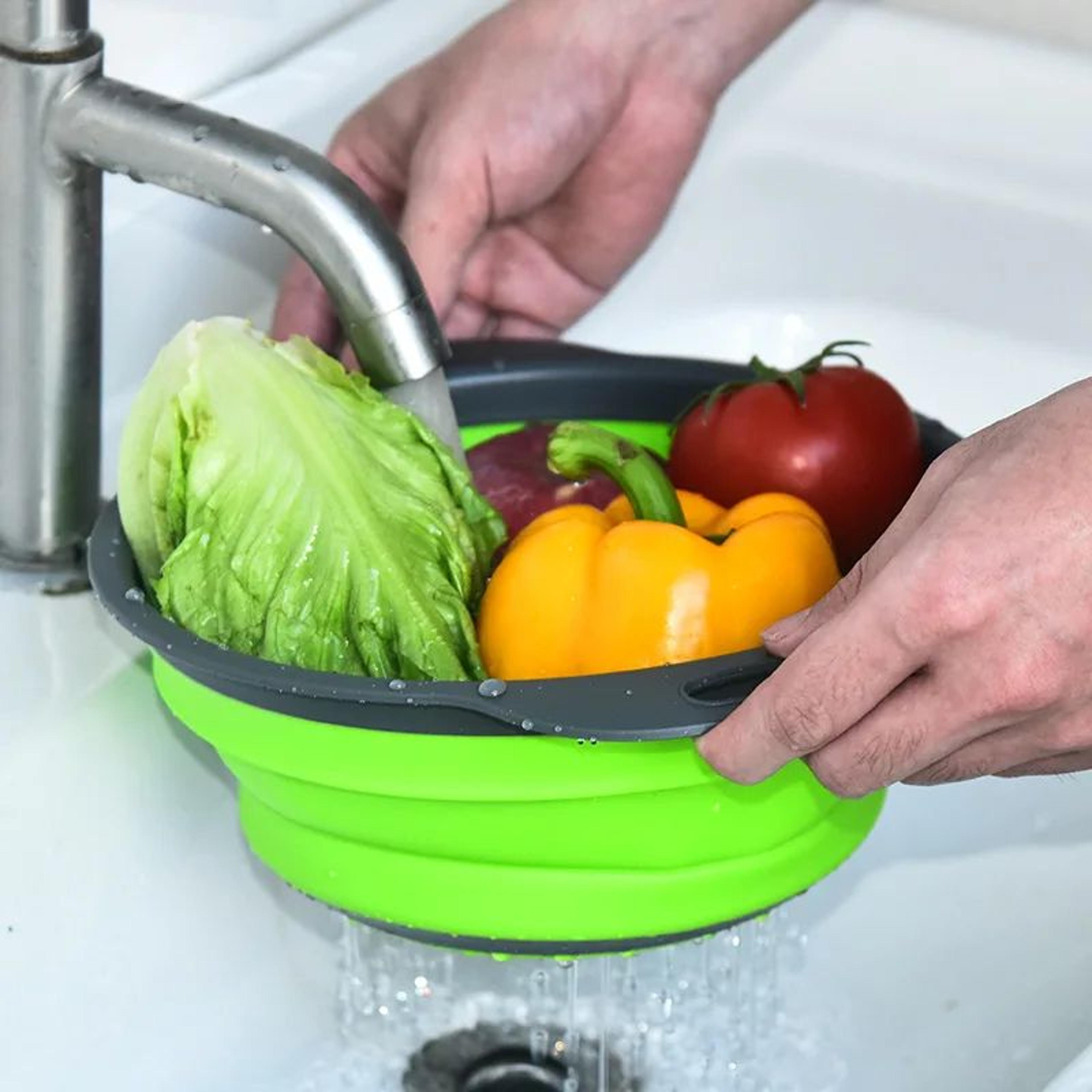 collapsible kitchen drain basket – foldable fruit, vegetable & rice washing colander