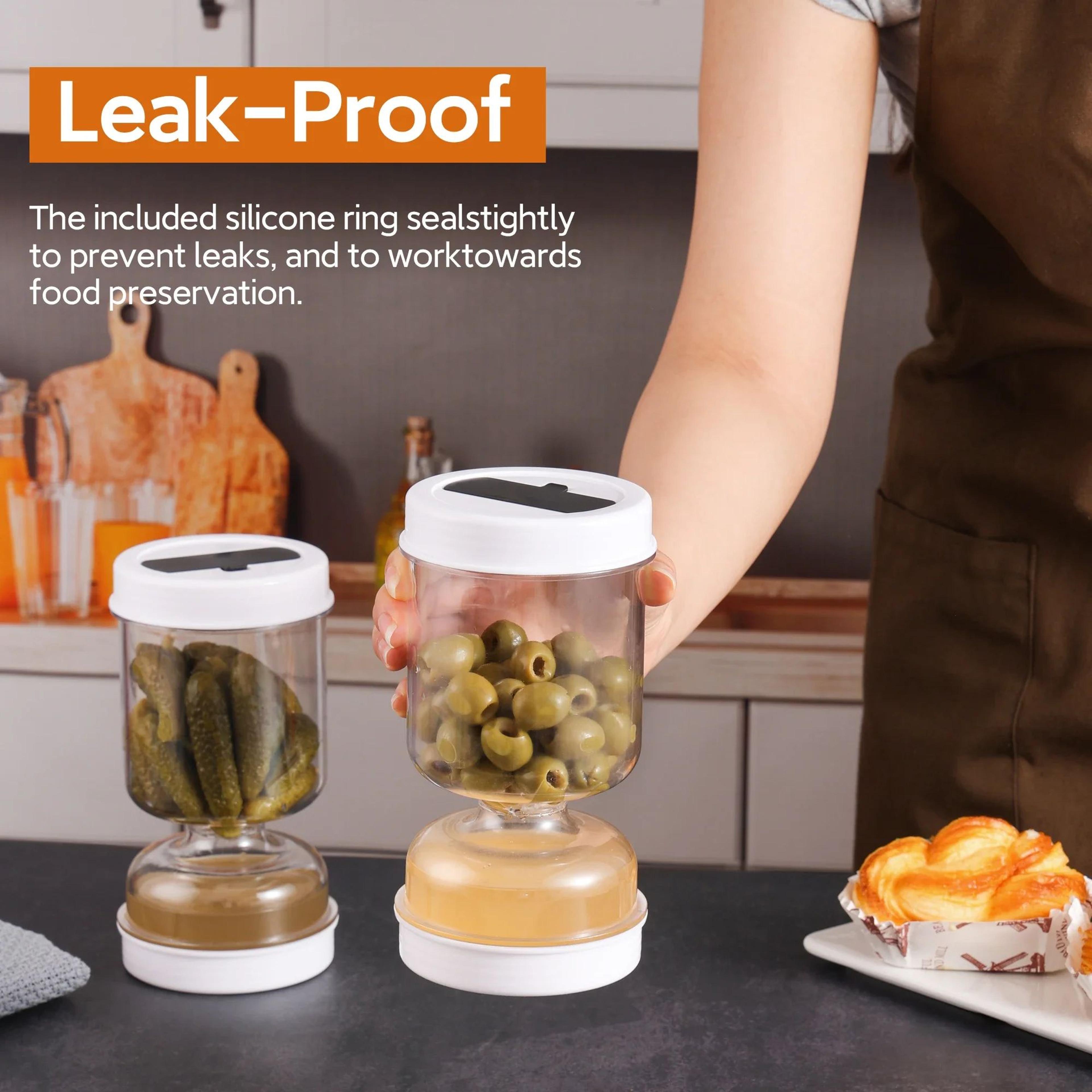 FlipFlow Pickle  Olive Strainer Storage Jar 0