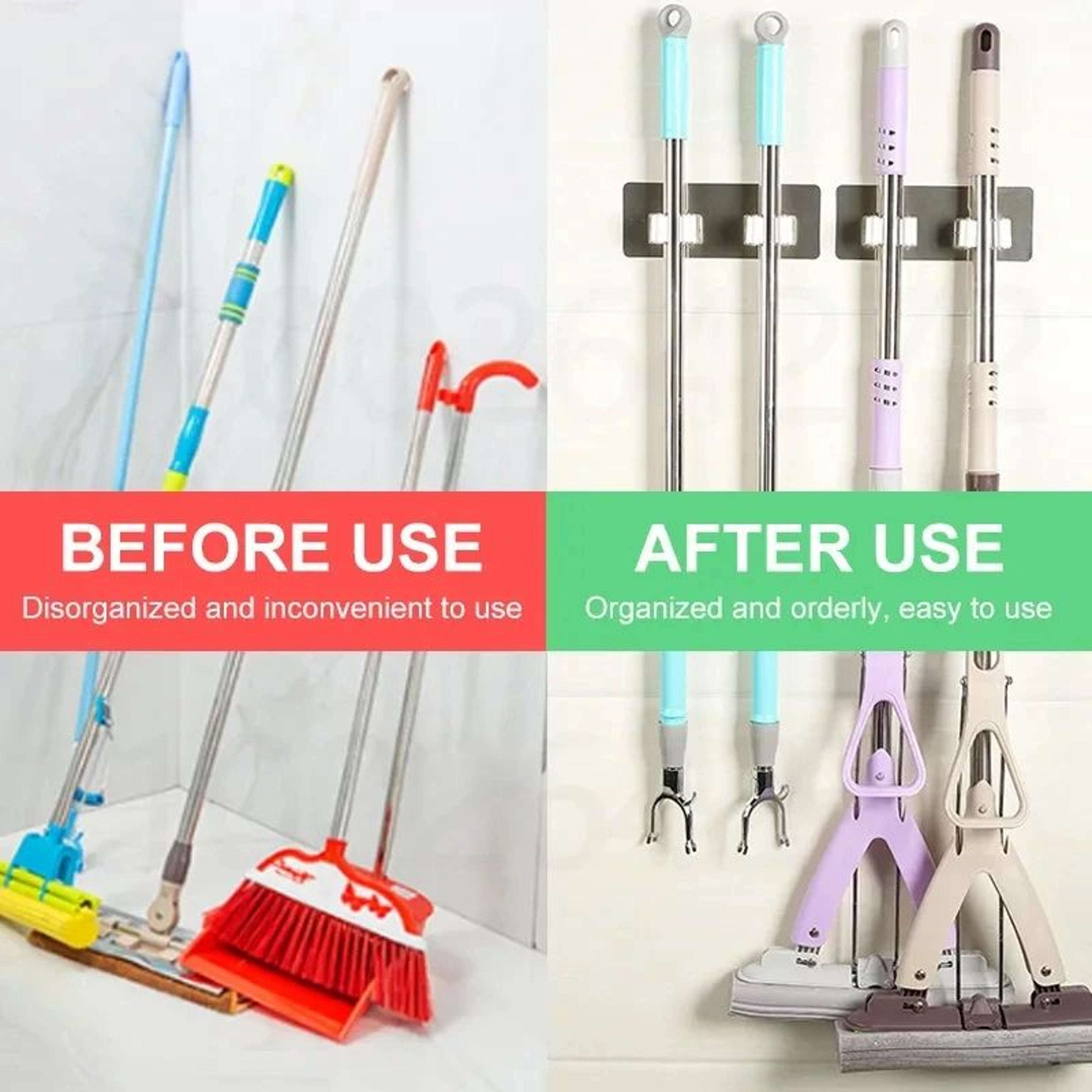 StrongGrip Mop Holder Wall Mount  SelfAdhesive Broom Organizer  Wall Hook Rack 3