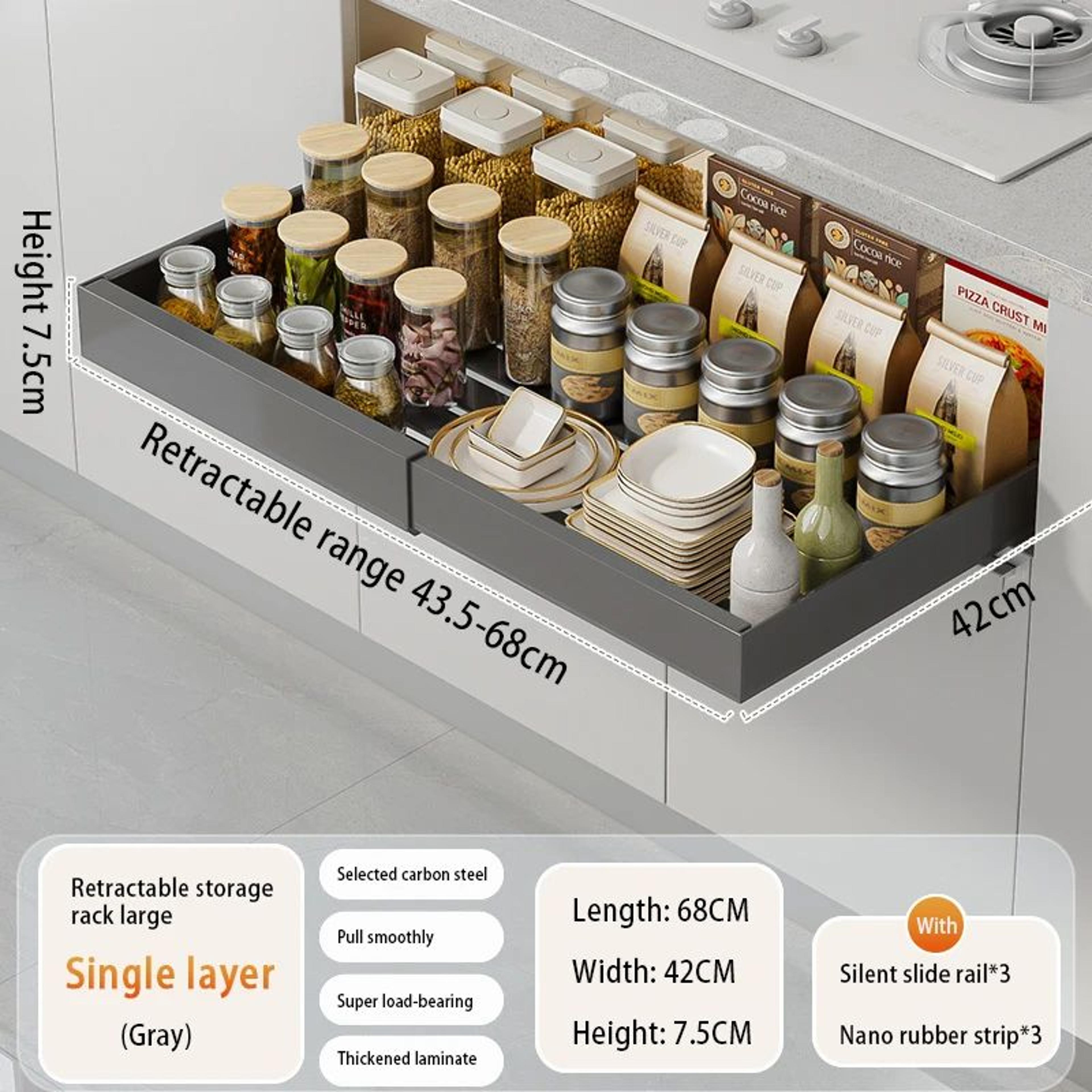 AdjustaSlide Pull Out Cabinet Organizer  Adjustable Sliding Cabinet Shelf For Kitchen Storage 9