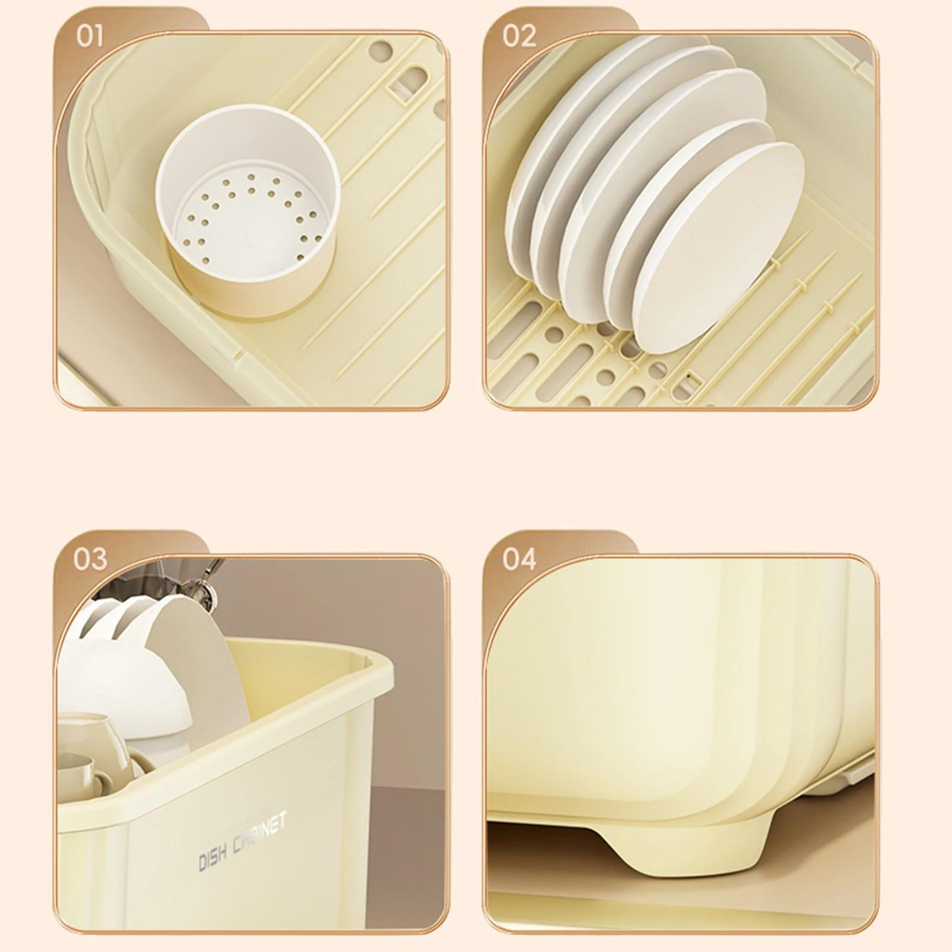 Large Capacity Dish Drying Rack With Lid  Covered Kitchen Drying Rack  Utensil Organizer 5