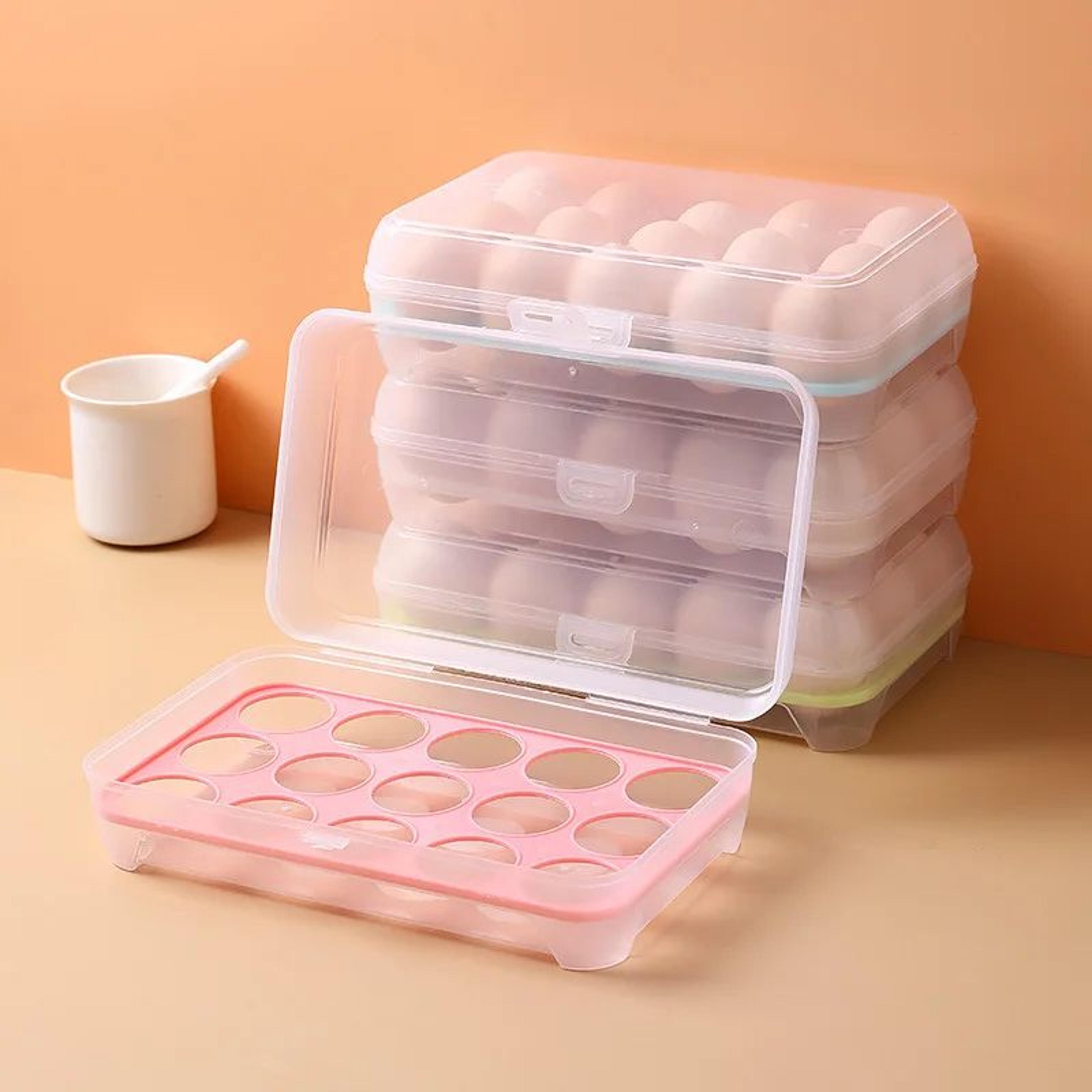 Egg Storage Box With Lid  15Grid Egg Holder For Refrigerator  Portable Egg Organizer Case 2
