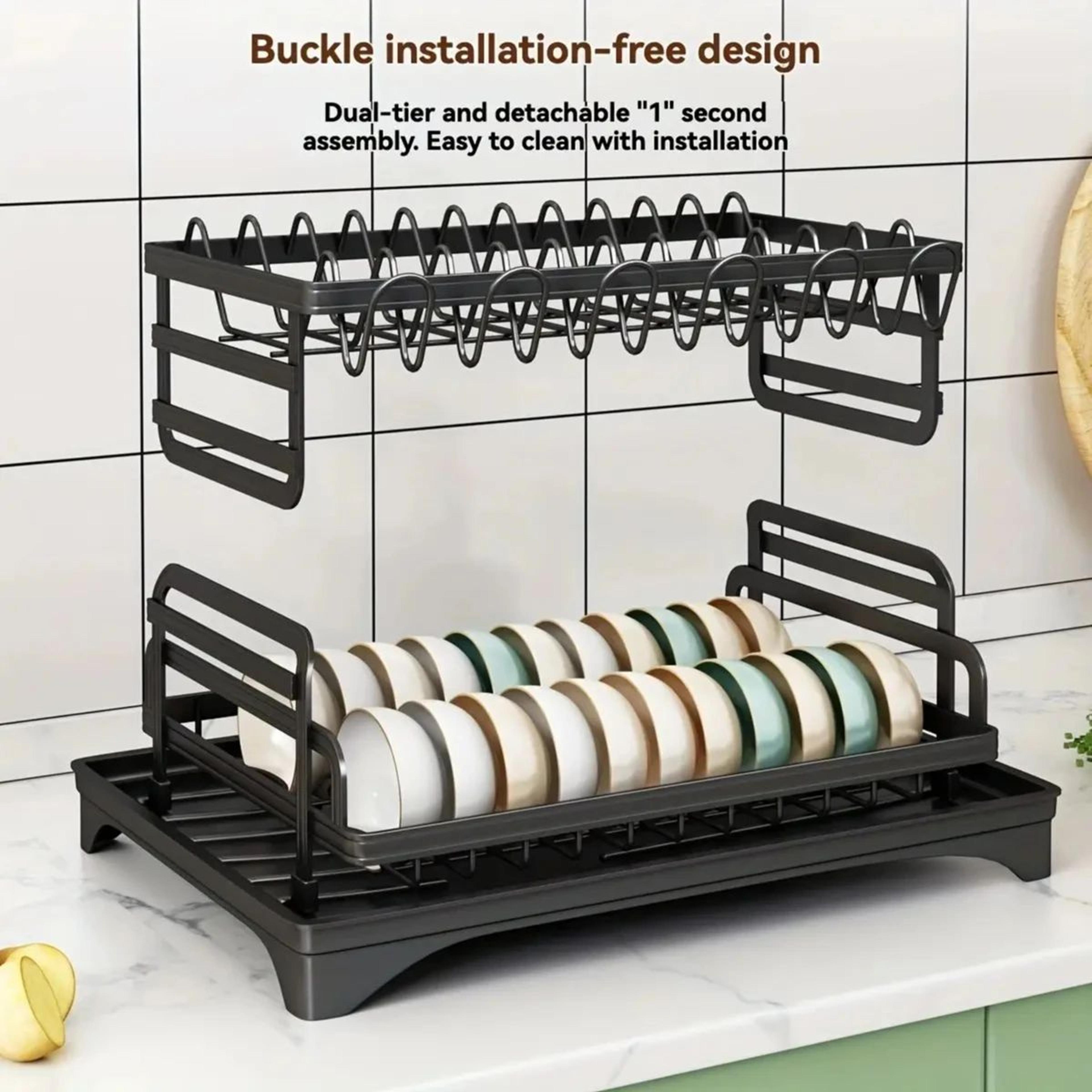 2 Tier Dish Drying Rack Kitchen Dish Rack Organizer With Utensil Holder And Drain Tray 2