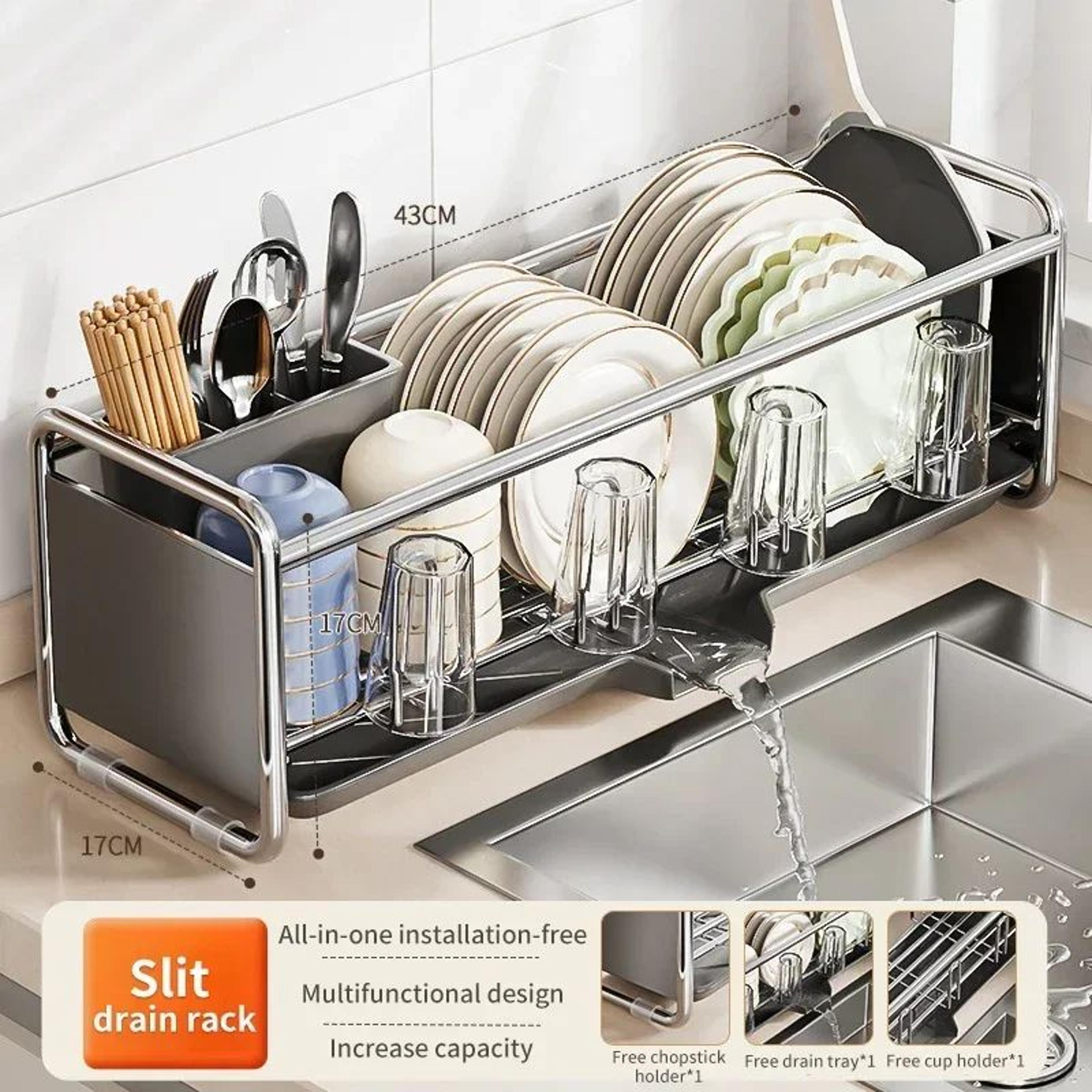 Slim Rustproof Dish Drying Rack With Drainboard For Kitchen Counter And Narrow Sink Spaces 6