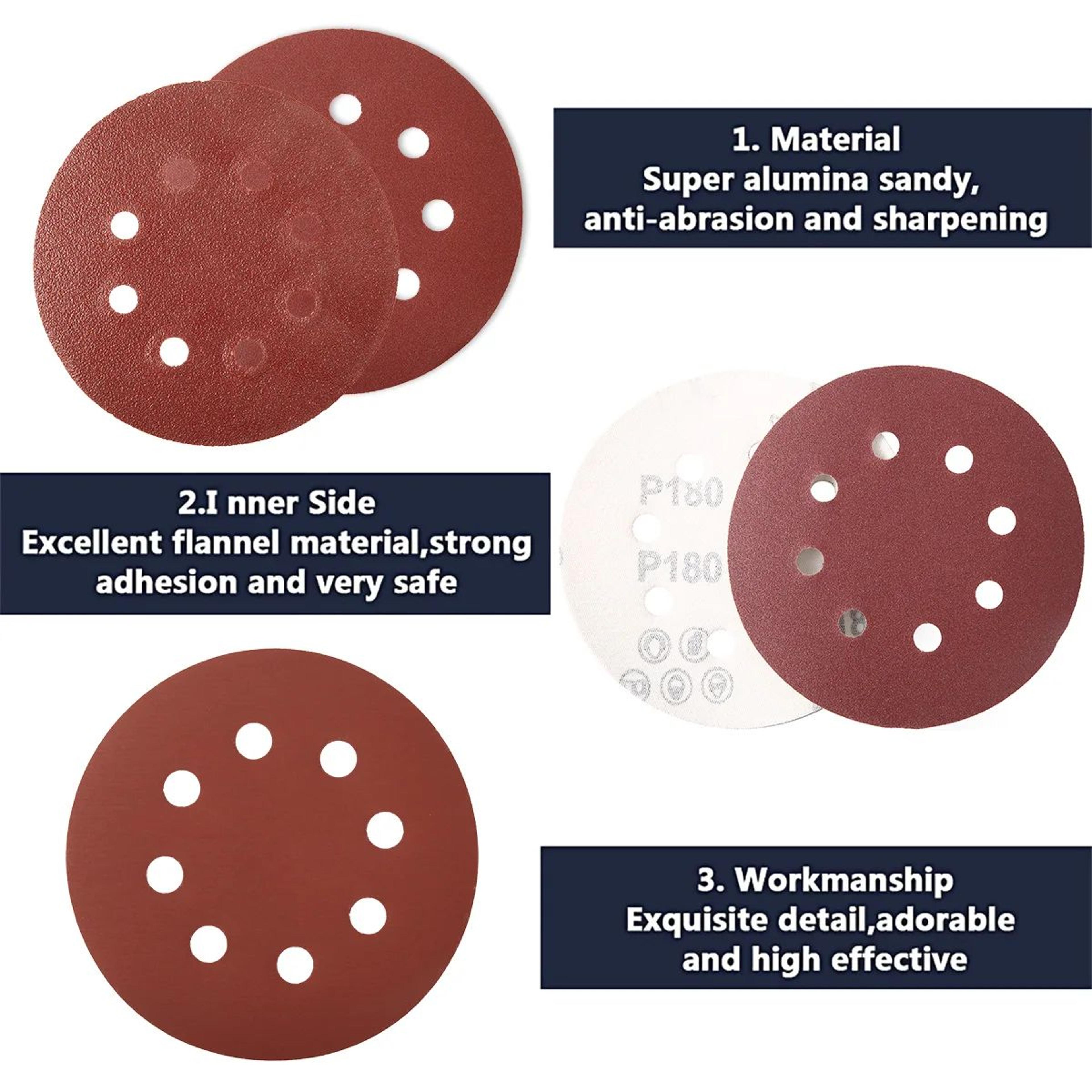 125mm Hook And Loop Sanding Discs 100 Piece 8 Hole Sanding Discs Set For Orbital Sanders 4