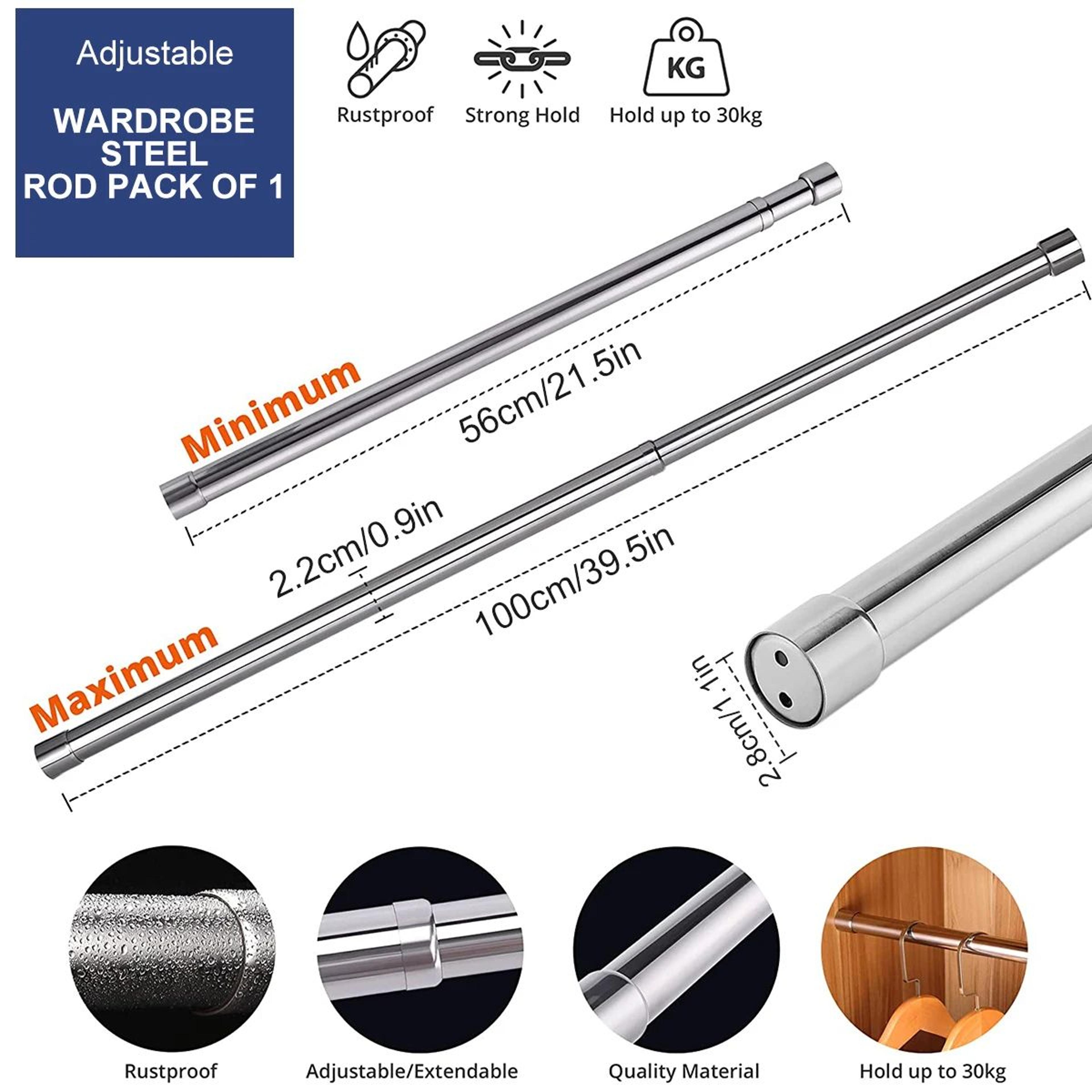 Adjustable Stainless Steel Closet Rod Extendable Wardrobe Rail With Mounting Brackets 22 To 39 Inch 5