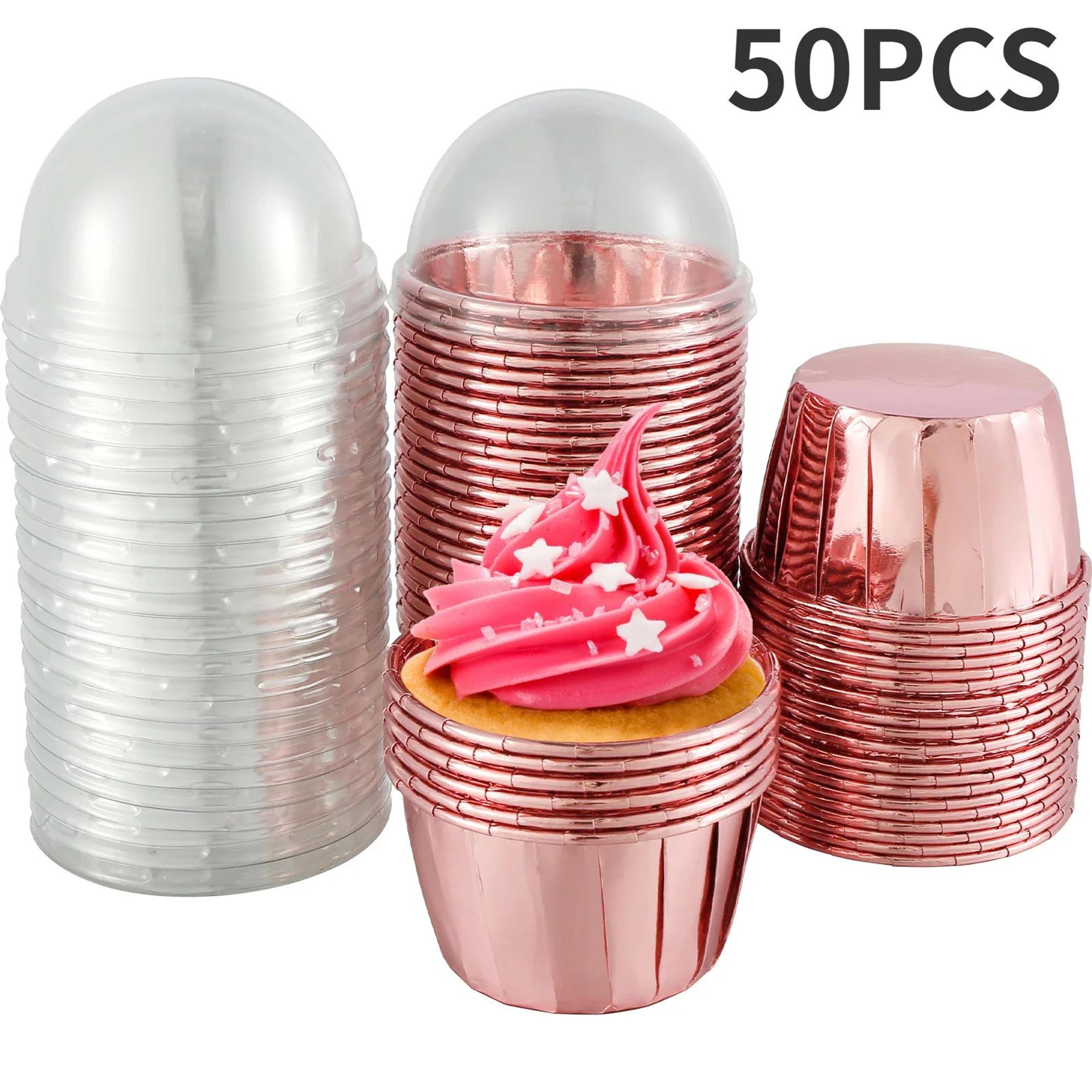 50 pack foil cupcake liners with lids 5.5 oz aluminum baking cups for cupcakes muffins and desserts