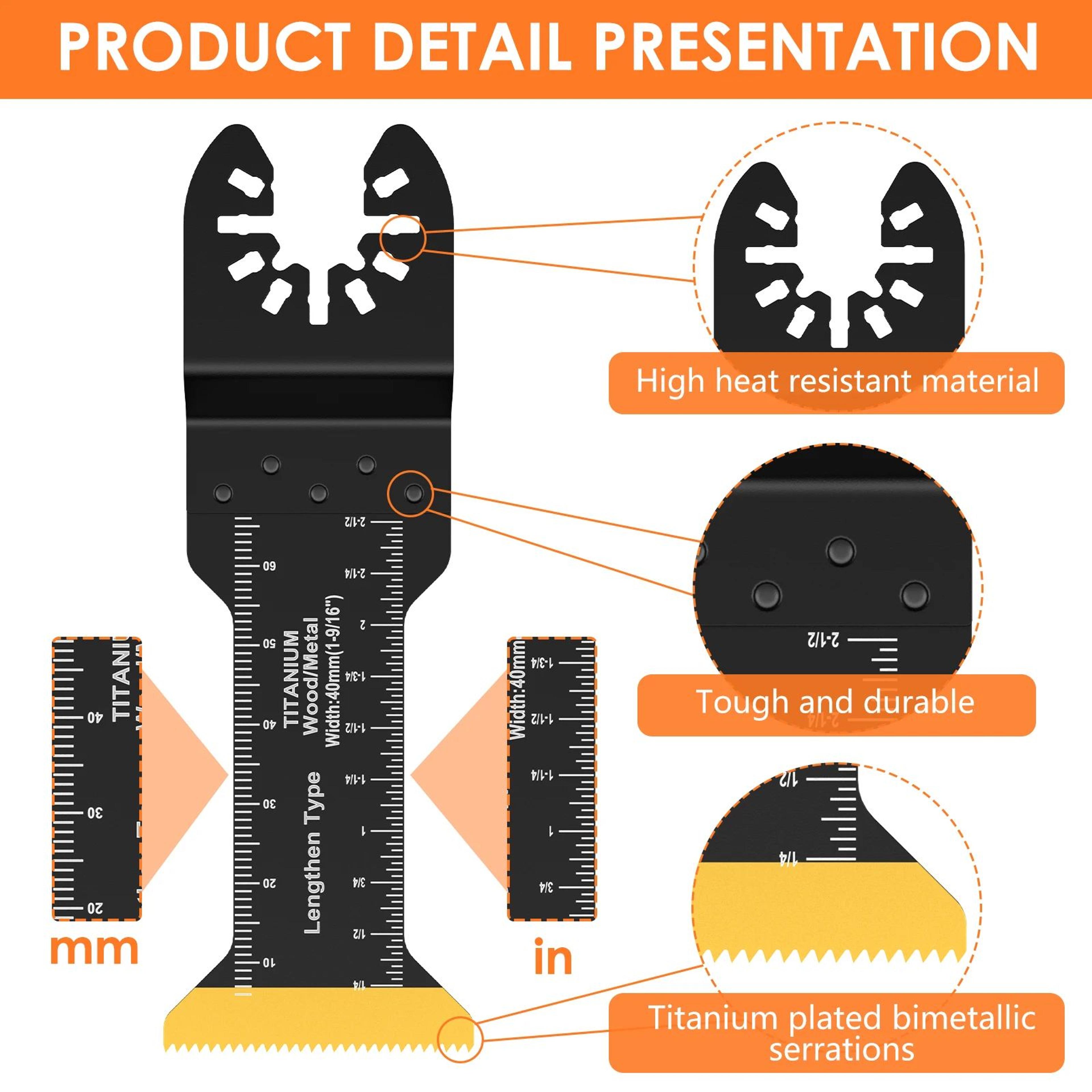 Extra Long Oscillating Saw Blades Set 3 Piece Titanium Bi Metal Multitool Blades For Wood And Metal 3