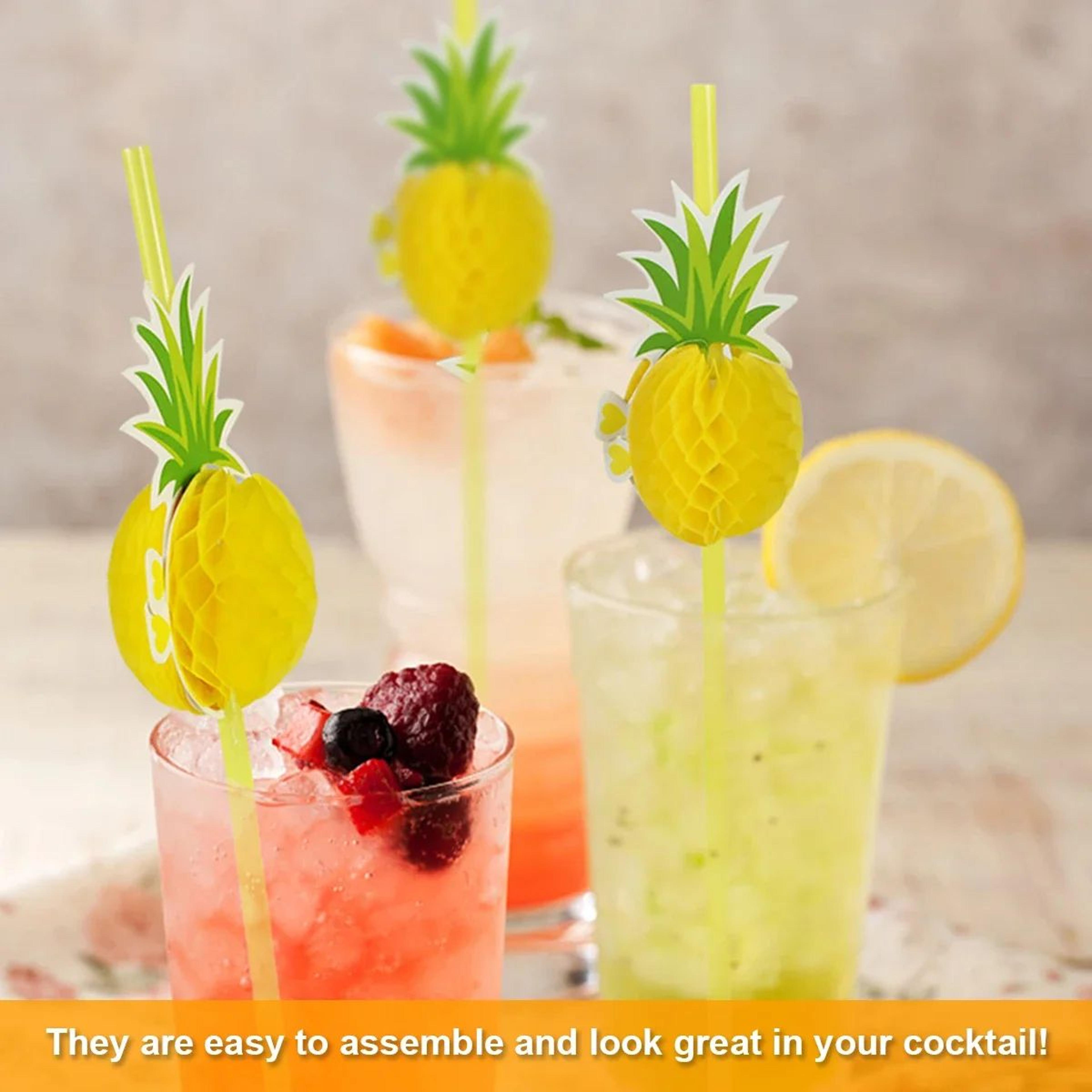 3D Tropical Paper Drinking Straws 50 Piece Set Eco Friendly Flamingo And Pineapple Party Straws 3