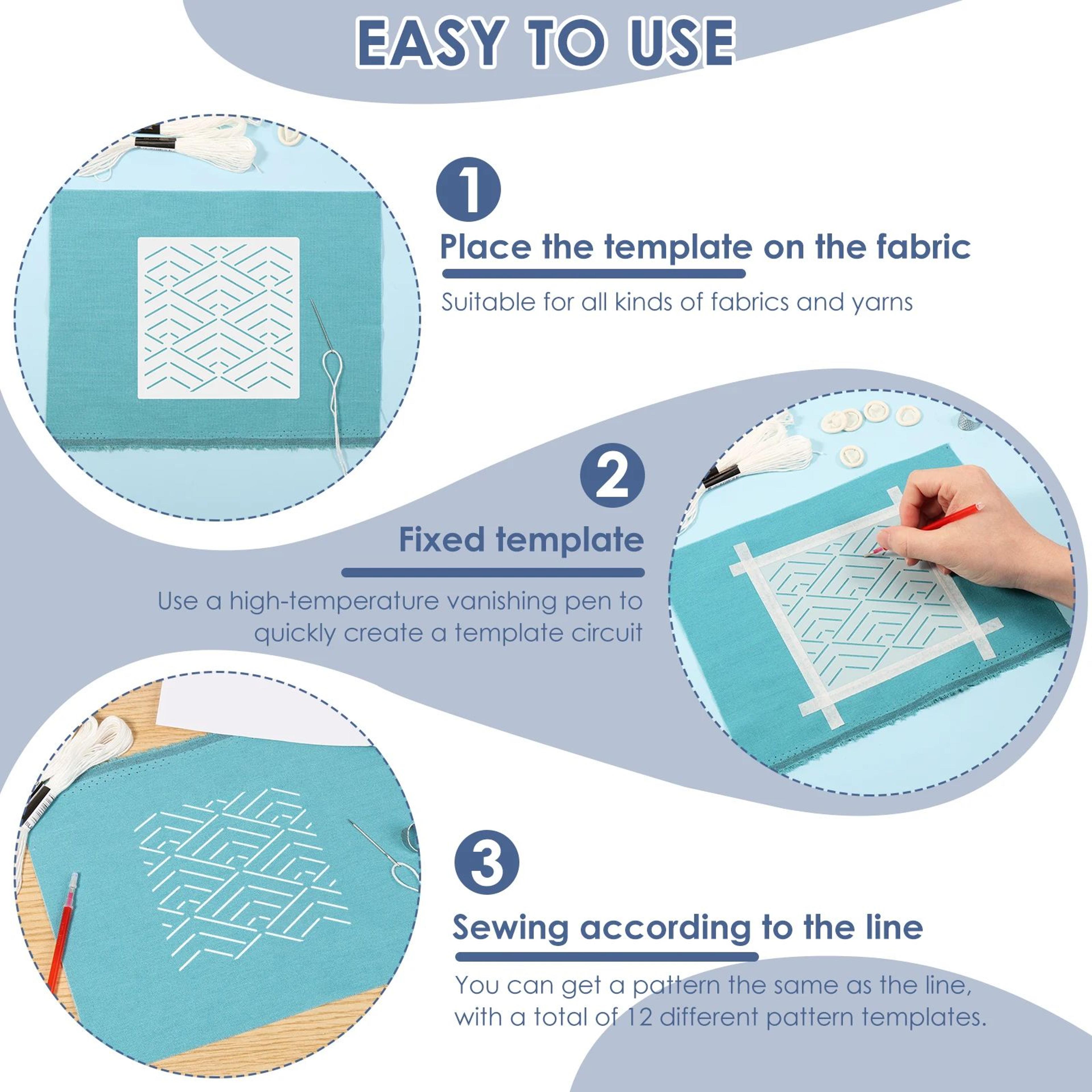 Complete Sashiko Kit With Sashiko Stencils Thread Needles Thimble And Fabric For Hand Embroidery 5