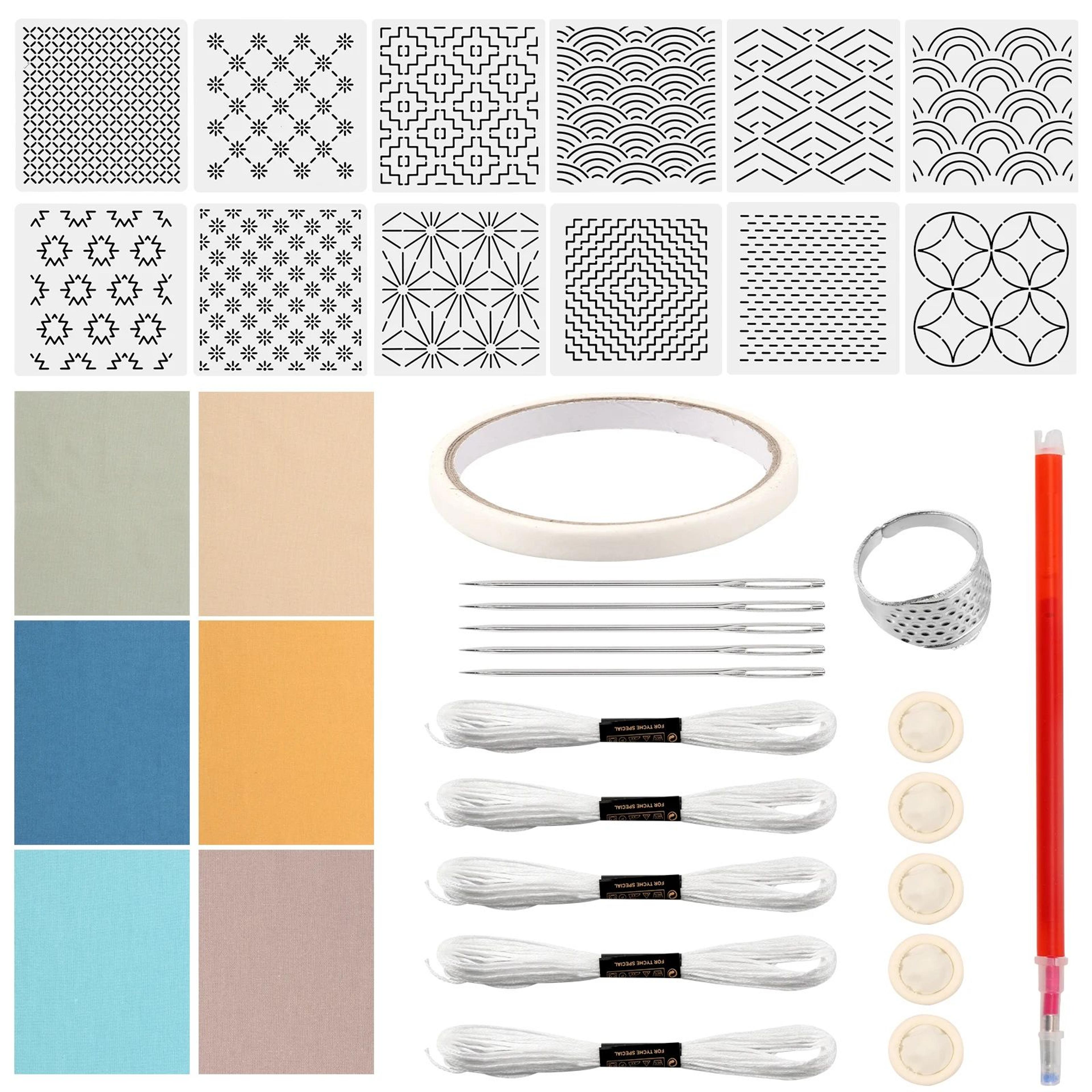 Complete Sashiko Kit With Sashiko Stencils Thread Needles Thimble And Fabric For Hand Embroidery 7