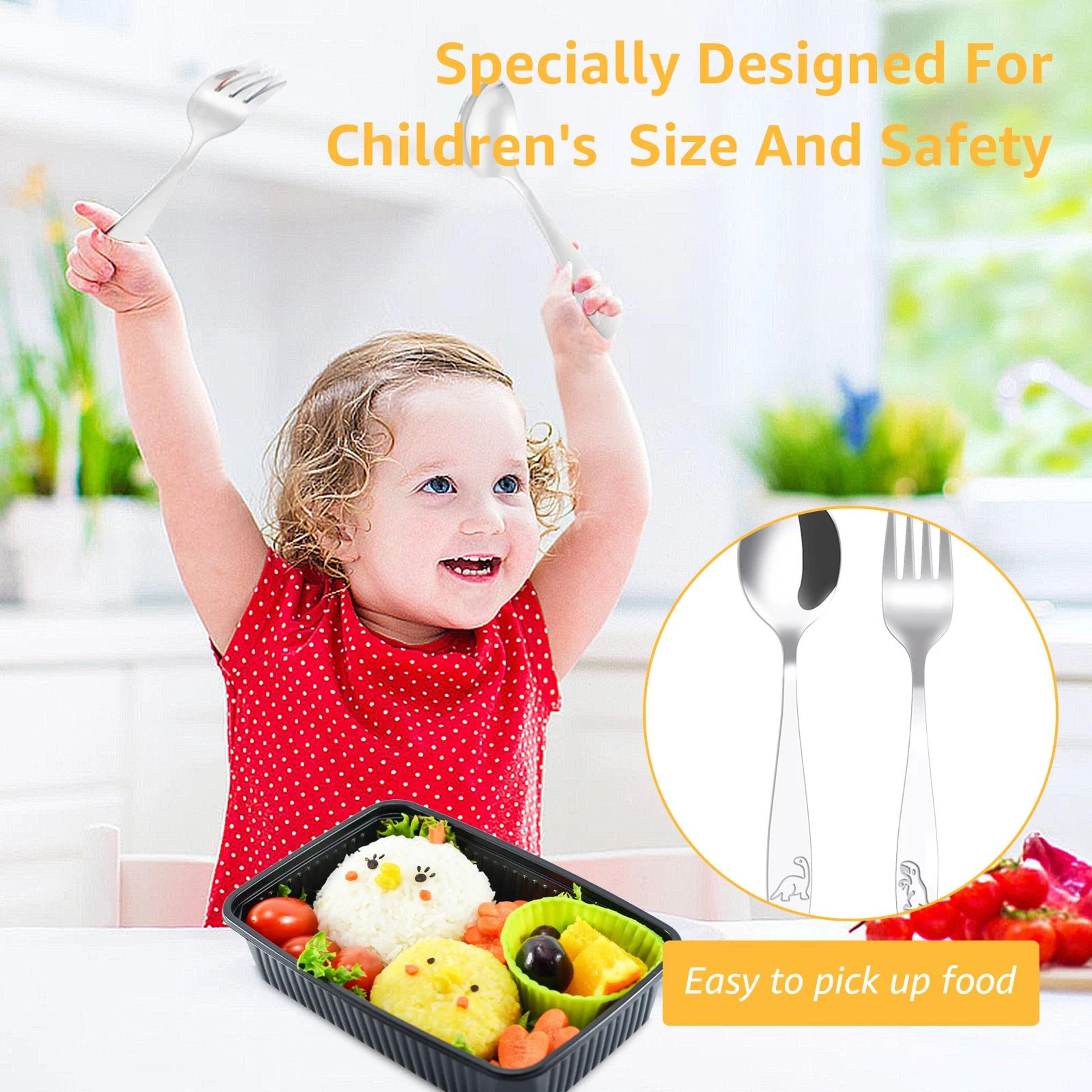 Stainless Steel Toddler Silverware Set Kids Spoon And Fork Flatware Set For Daily Meals And Parties 5