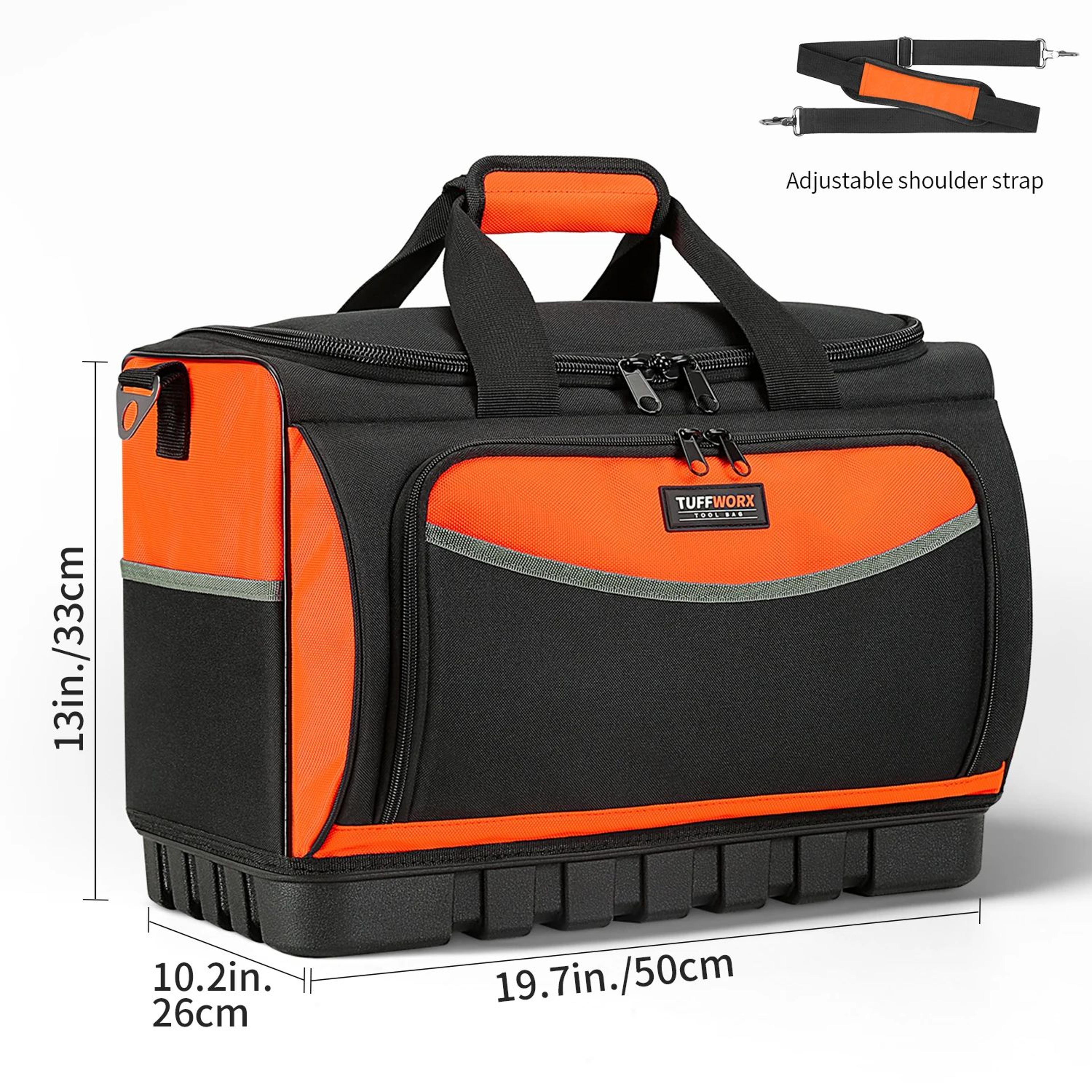 Heavy Duty Tool Bag With Molded Base 18 Pocket Open Top Tool Organizer Bag With Shoulder Strap 8